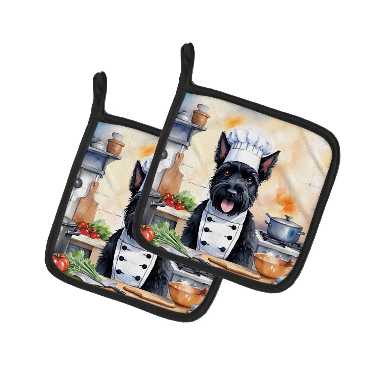Scottish Terrier The Chef Pair of Pot Holders Kitchen Heat Resistant Pot Holders Sets Oven Hot Pads for Cooking Baking BBQ, 7 1/