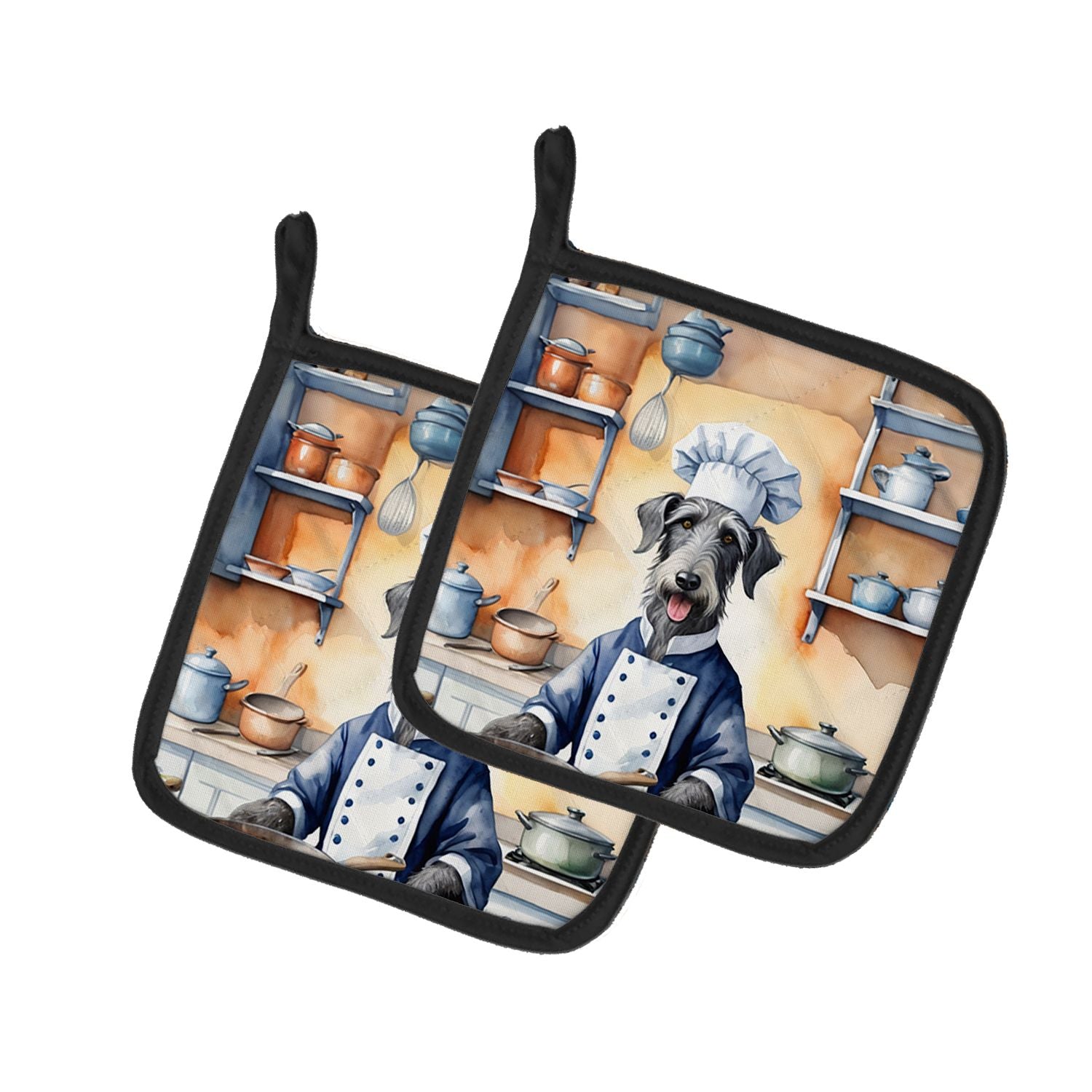 Scottish Deerhound The Chef Pair of Pot Holders Kitchen Heat Resistant Pot Holders Sets Oven Hot Pads for Cooking Baking BBQ, 7 