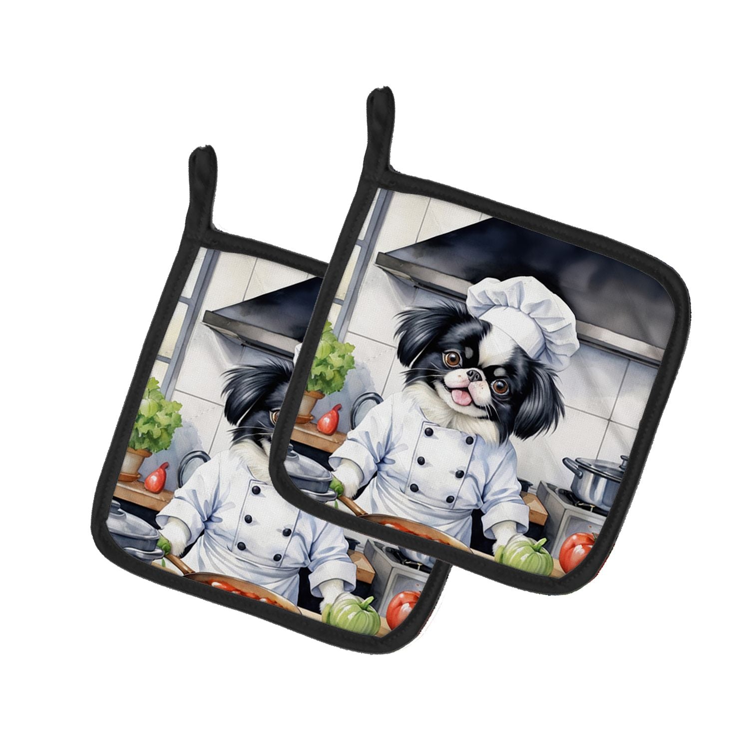 Japanese Chin The Chef Pair of Pot Holders Kitchen Heat Resistant Pot Holders Sets Oven Hot Pads for Cooking Baking BBQ, 7 1/2 x