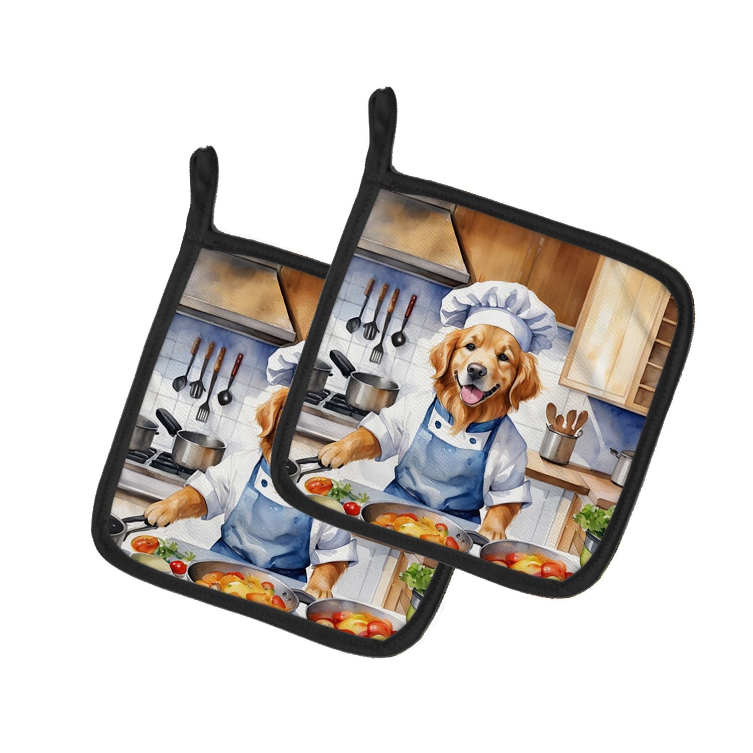 Golden Retriever The Chef Pair of Pot Holders Kitchen Heat Resistant Pot Holders Sets Oven Hot Pads for Cooking Baking BBQ, 7 1/