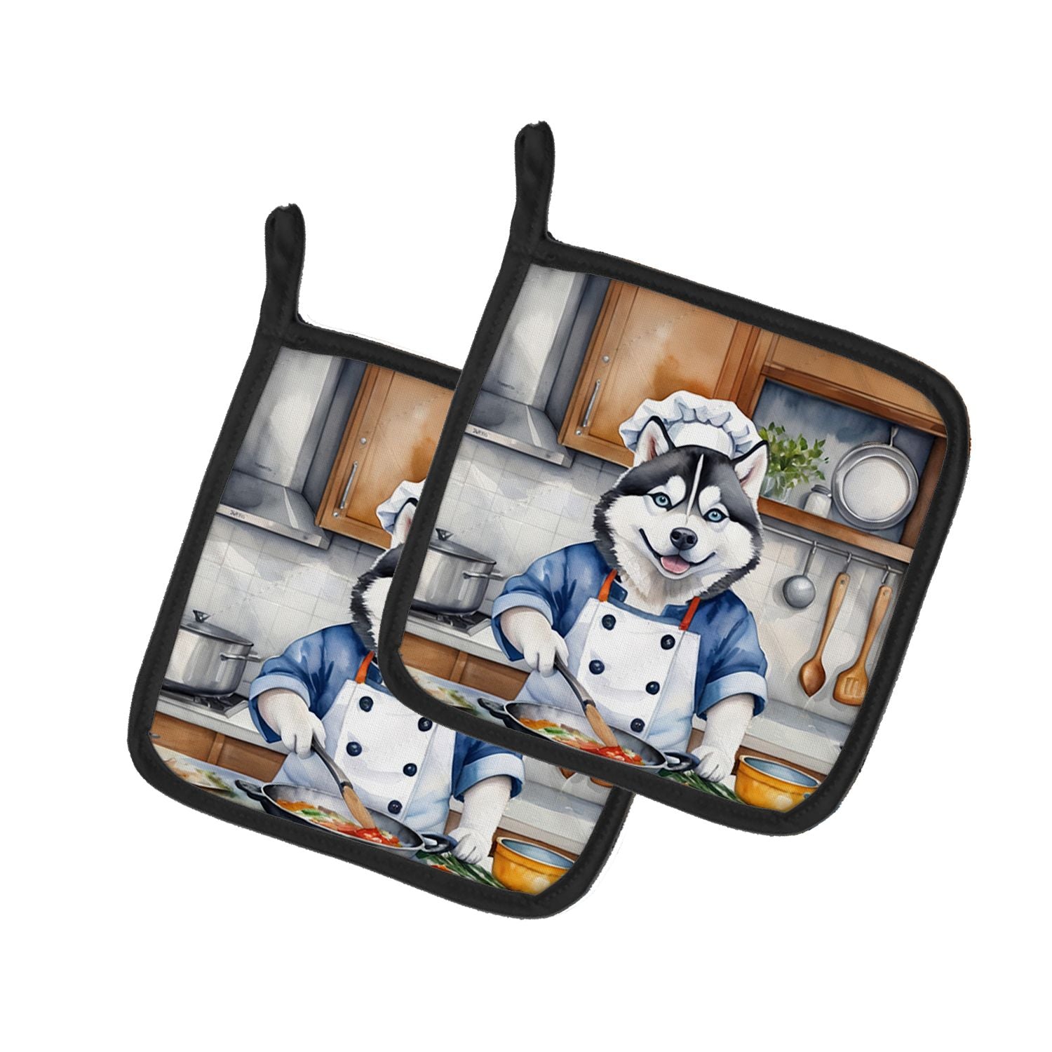 Siberian Husky The Chef Pair of Pot Holders Kitchen Heat Resistant Pot Holders Sets Oven Hot Pads for Cooking Baking BBQ, 7 1/2 