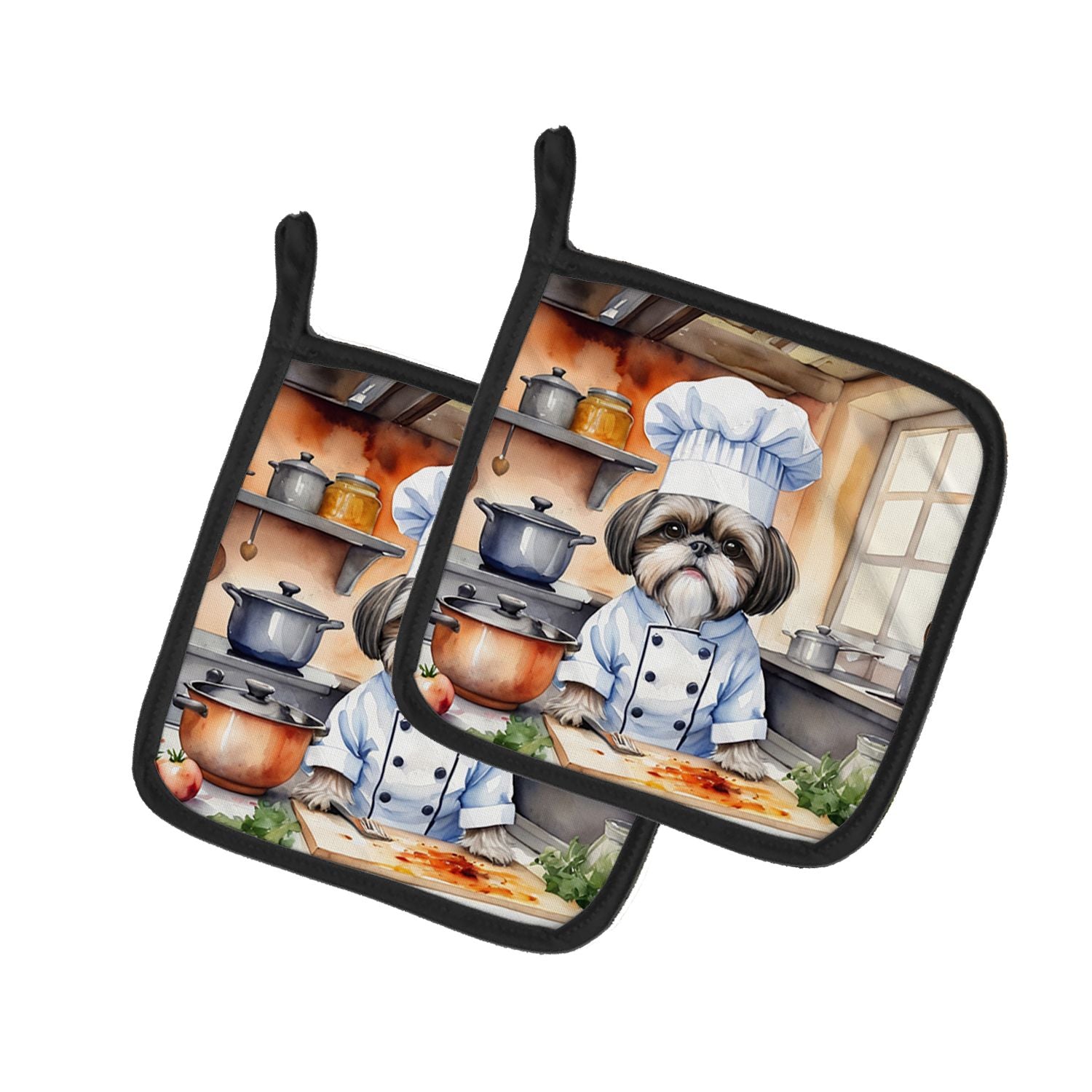 Shih Tzu The Chef Pair of Pot Holders Kitchen Heat Resistant Pot Holders Sets Oven Hot Pads for Cooking Baking BBQ, 7 1/2 x 7 1/