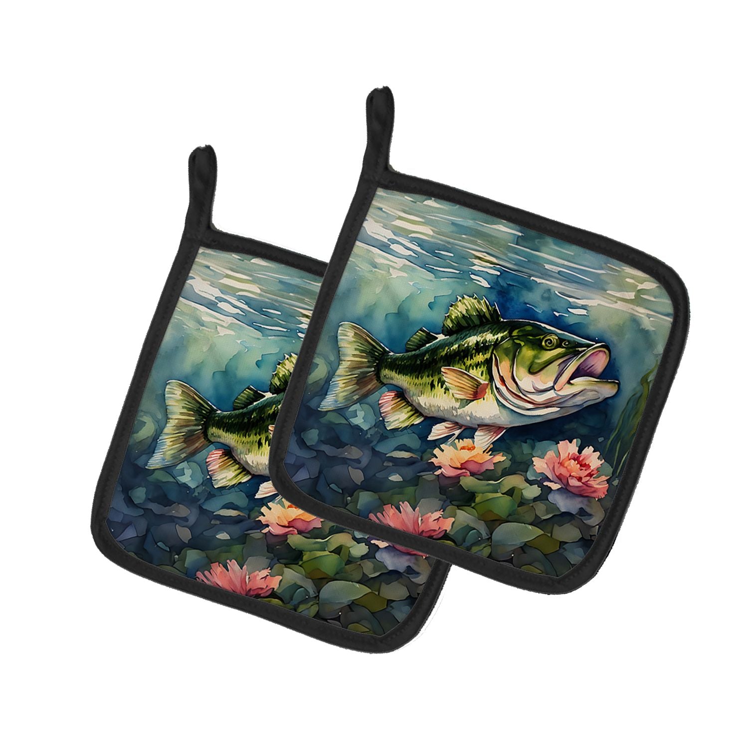 Largemouth Bass Pair of Pot Holders Kitchen Heat Resistant Pot Holders Sets Oven Hot Pads for Cooking Baking BBQ, 7 1/2 x 7 1/2