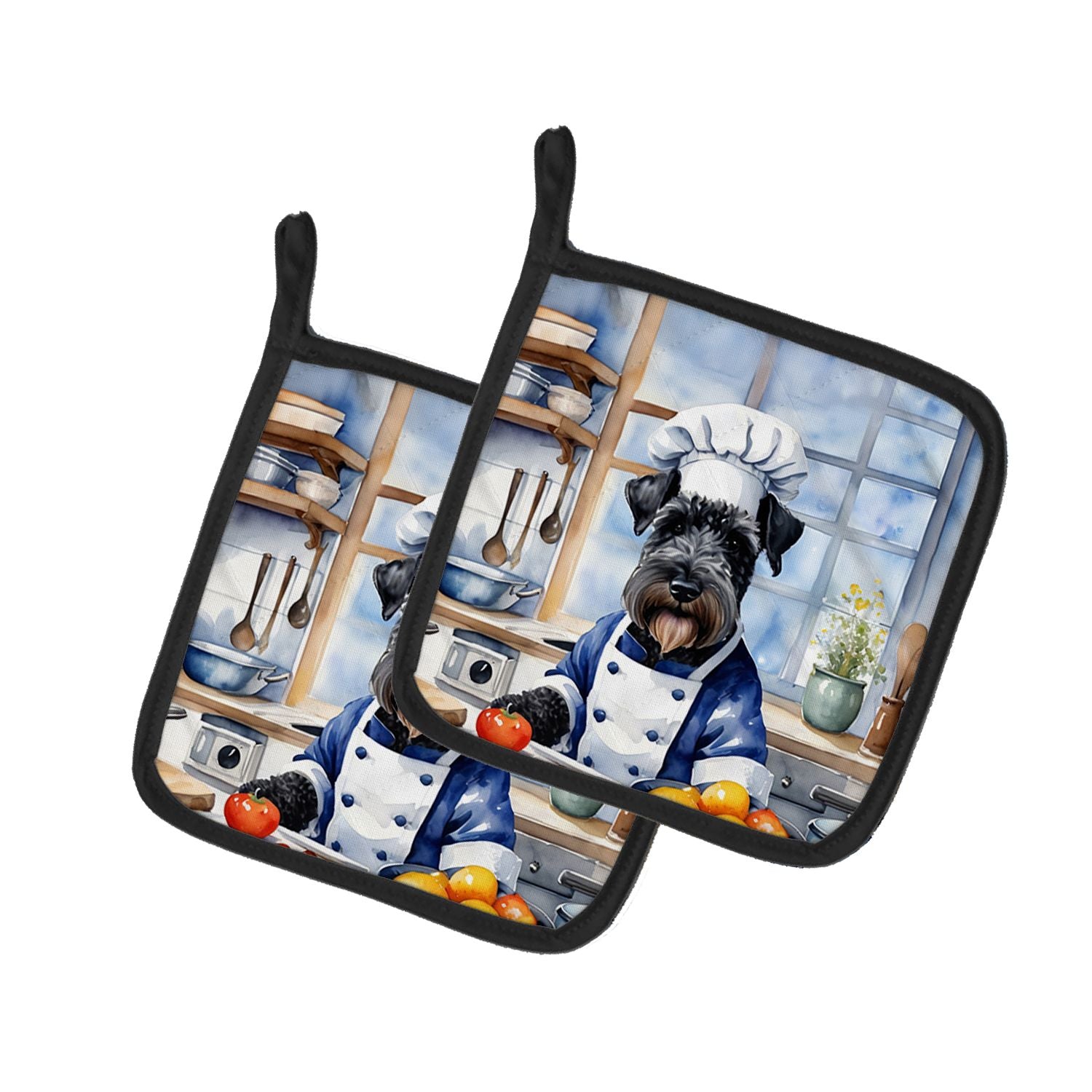 Kerry Blue Terrier The Chef Pair of Pot Holders Kitchen Heat Resistant Pot Holders Sets Oven Hot Pads for Cooking Baking BBQ, 7 