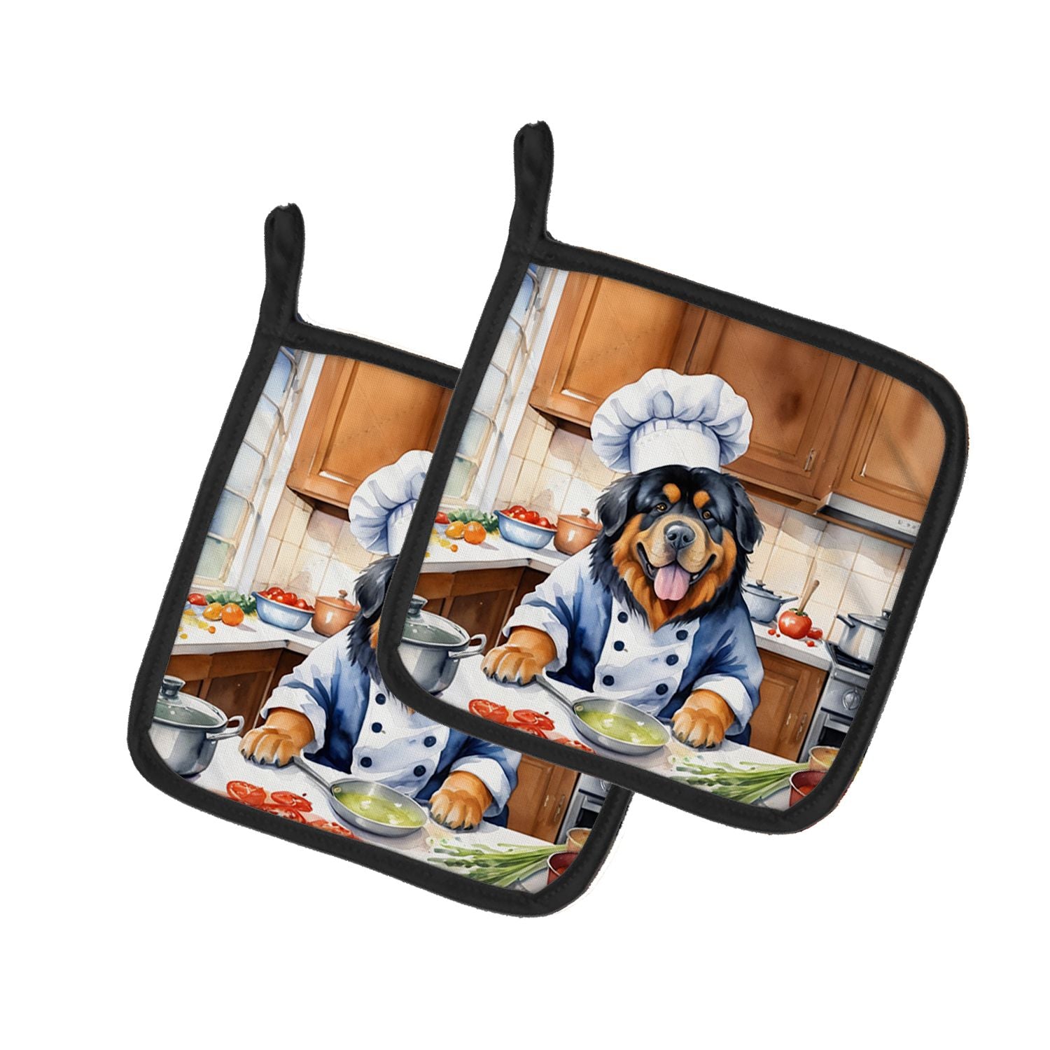 Tibetan Mastiff The Chef Pair of Pot Holders Kitchen Heat Resistant Pot Holders Sets Oven Hot Pads for Cooking Baking BBQ, 7 1/2