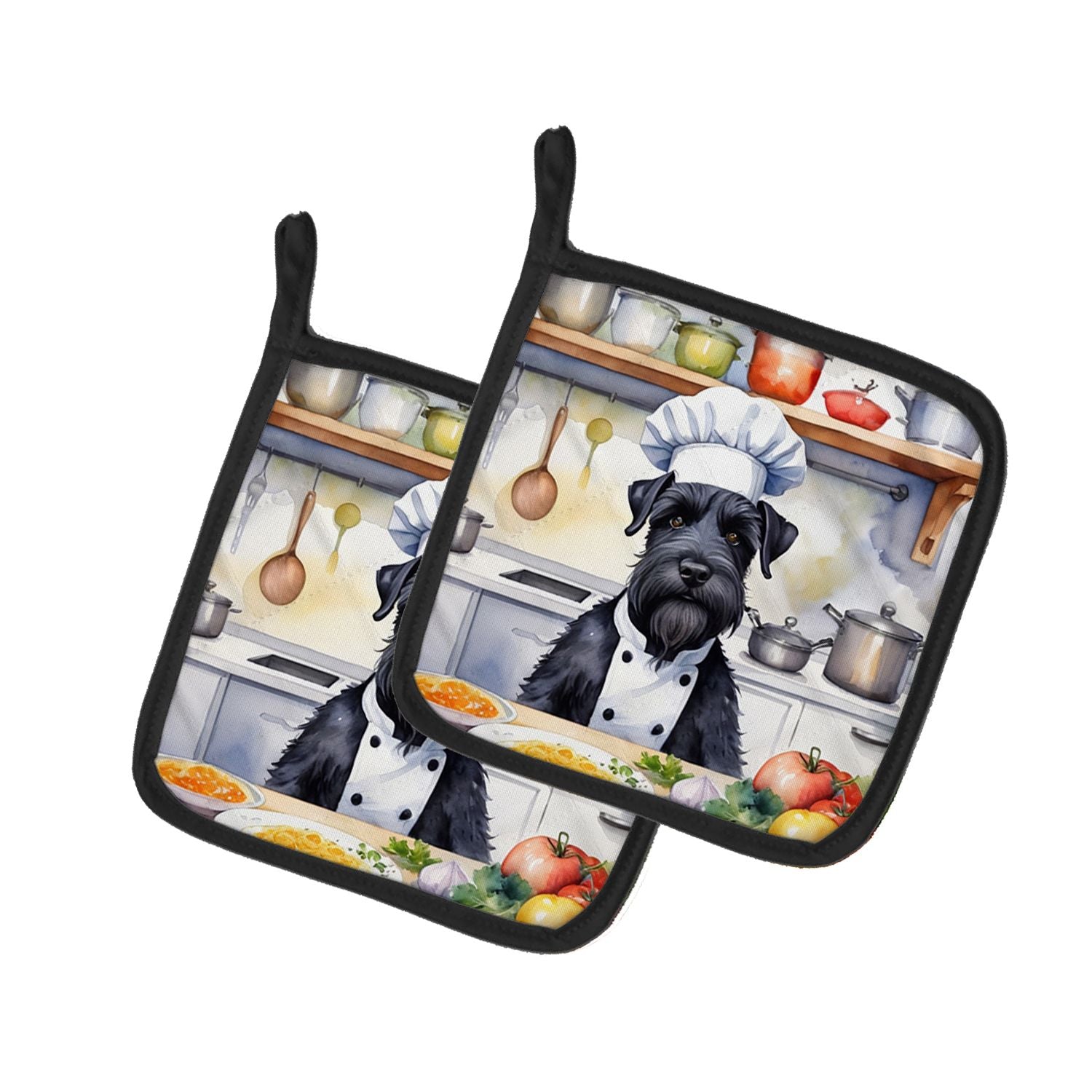 Giant Schnauzer The Chef Pair of Pot Holders Kitchen Heat Resistant Pot Holders Sets Oven Hot Pads for Cooking Baking BBQ, 7 1/2