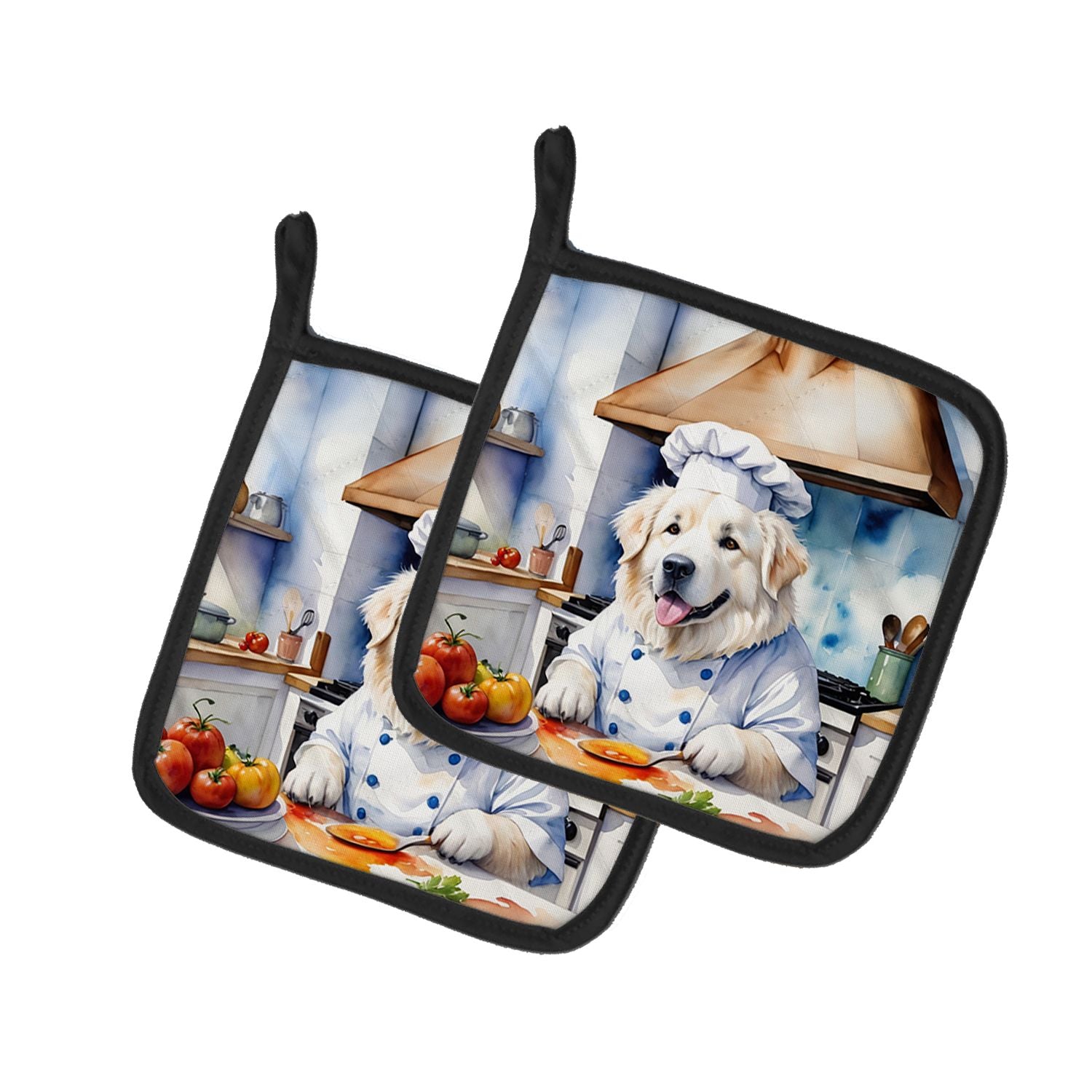 Great Pyrenees The Chef Pair of Pot Holders Kitchen Heat Resistant Pot Holders Sets Oven Hot Pads for Cooking Baking BBQ, 7 1/2 