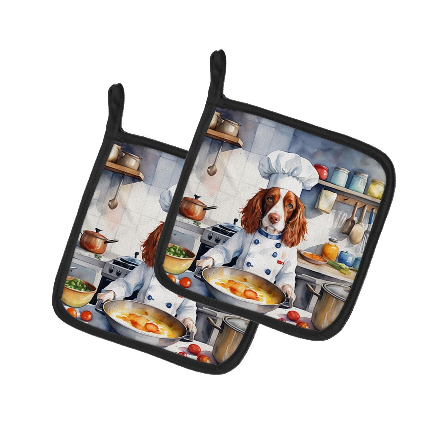 Welsh Springer Spaniel The Chef Pair of Pot Holders Kitchen Heat Resistant Pot Holders Sets Oven Hot Pads for Cooking Baking BBQ