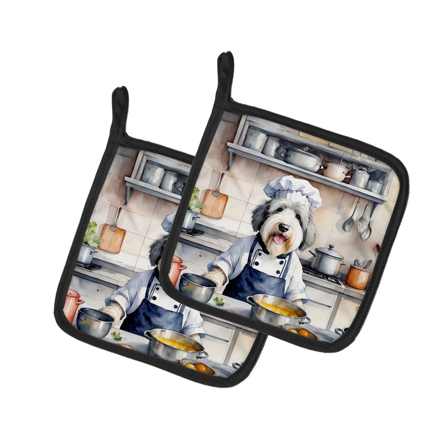 Old English Sheepdog The Chef Pair of Pot Holders Kitchen Heat Resistant Pot Holders Sets Oven Hot Pads for Cooking Baking BBQ, 