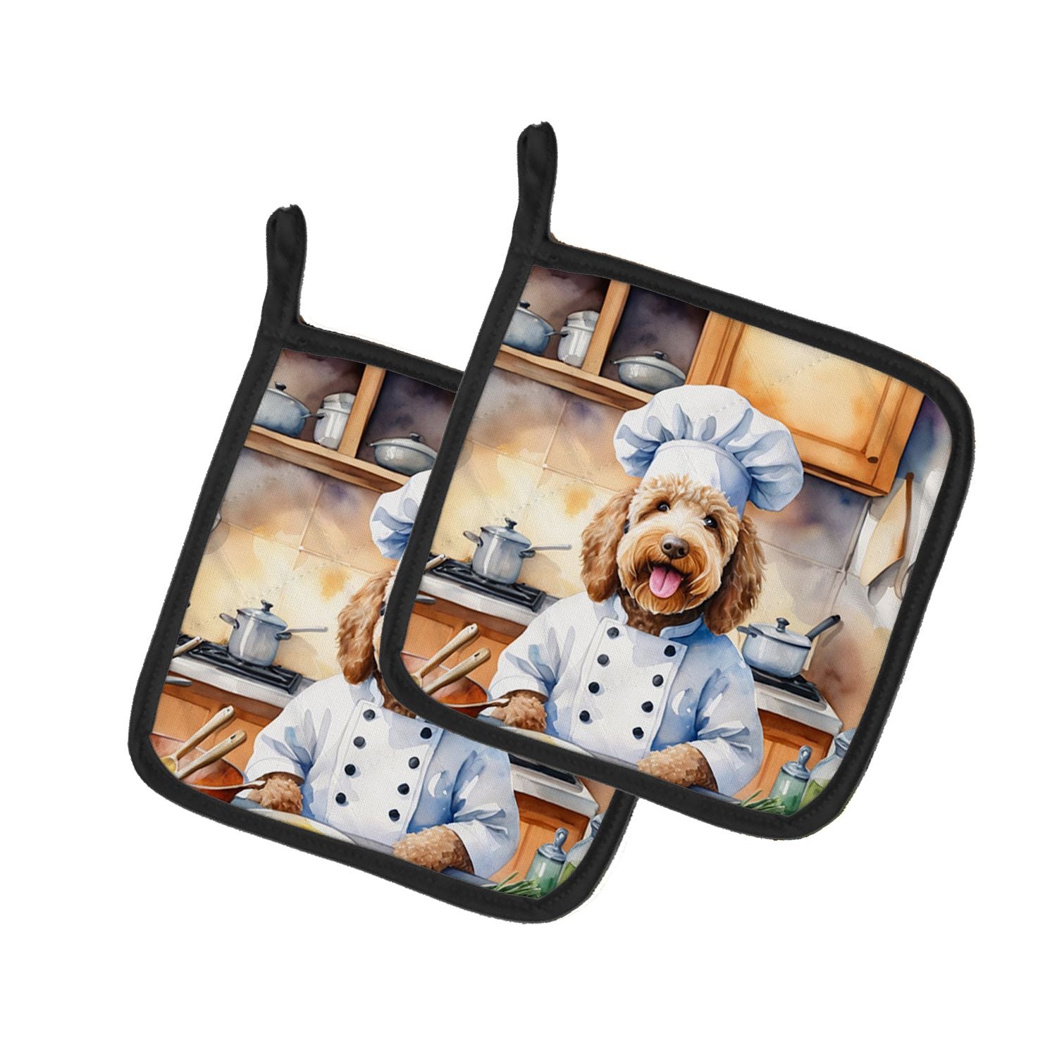 Labradoodle The Chef Pair of Pot Holders Kitchen Heat Resistant Pot Holders Sets Oven Hot Pads for Cooking Baking BBQ, 7 1/2 x 7