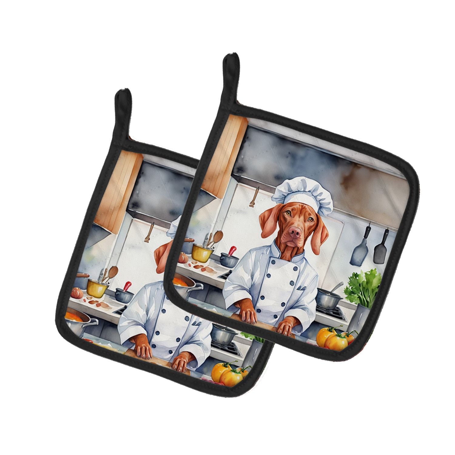 Vizsla The Chef Pair of Pot Holders Kitchen Heat Resistant Pot Holders Sets Oven Hot Pads for Cooking Baking BBQ, 7 1/2 x 7 1/2