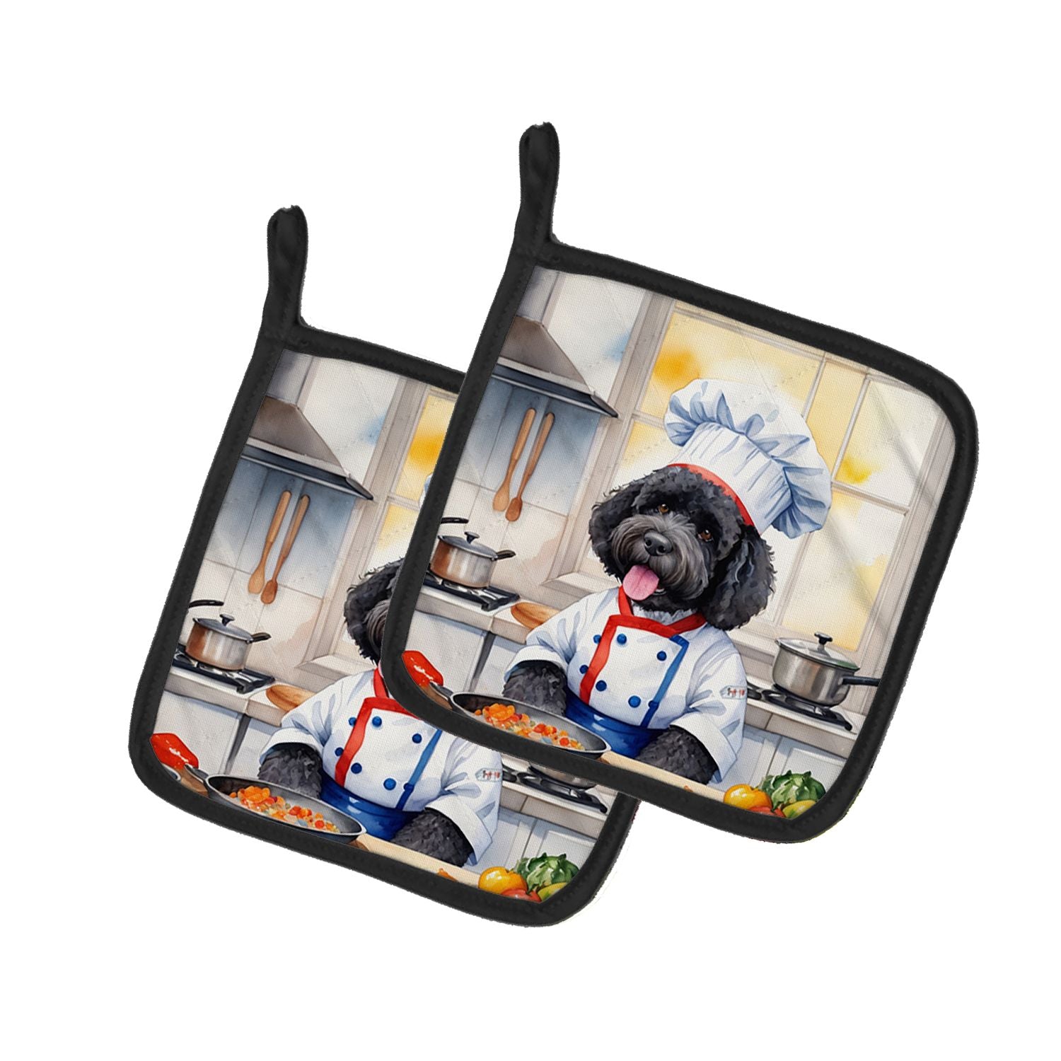 Portuguese Water Dog The Chef Pair of Pot Holders Kitchen Heat Resistant Pot Holders Sets Oven Hot Pads for Cooking Baking BBQ, 