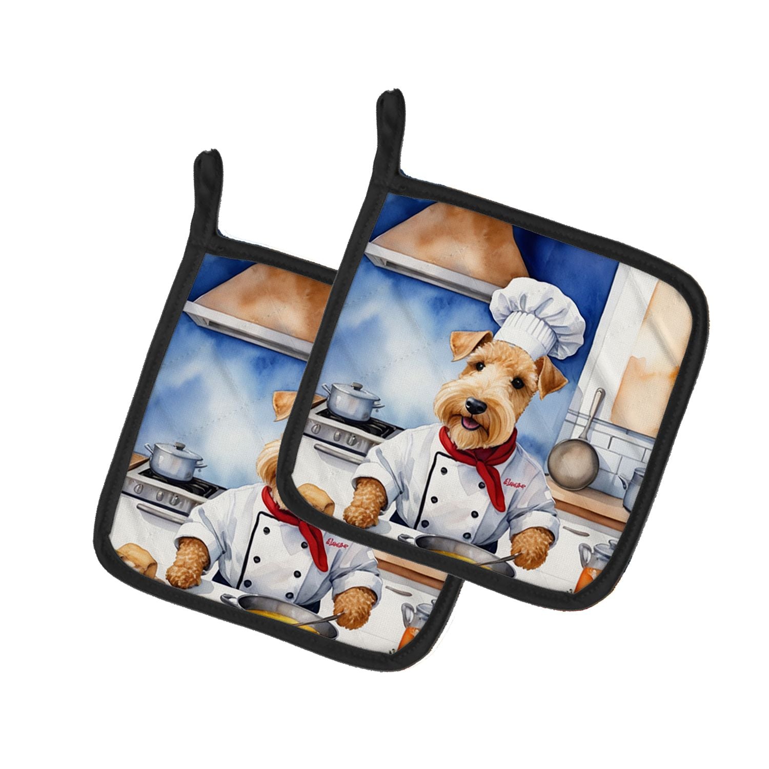 Lakeland Terrier The Chef Pair of Pot Holders Kitchen Heat Resistant Pot Holders Sets Oven Hot Pads for Cooking Baking BBQ, 7 1/