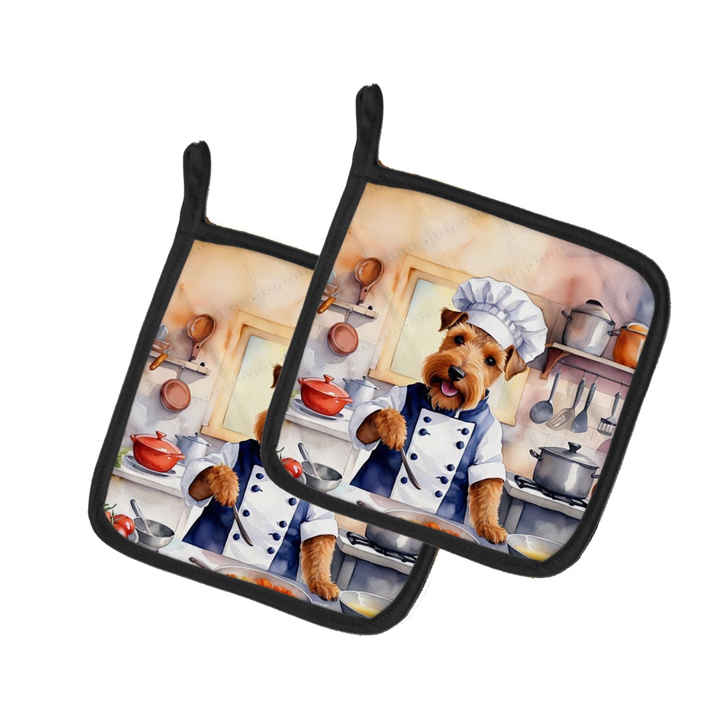 Welsh Terrier The Chef Pair of Pot Holders Kitchen Heat Resistant Pot Holders Sets Oven Hot Pads for Cooking Baking BBQ, 7 1/2 x