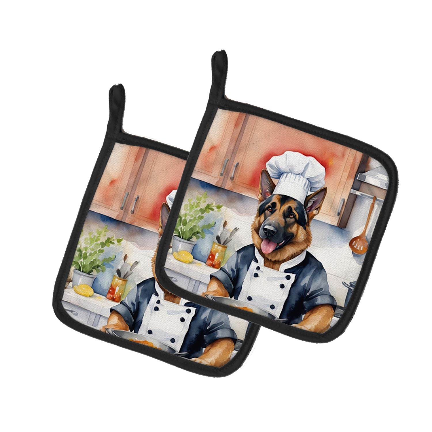 German Shepherd The Chef Pair of Pot Holders Kitchen Heat Resistant Pot Holders Sets Oven Hot Pads for Cooking Baking BBQ, 7 1/2