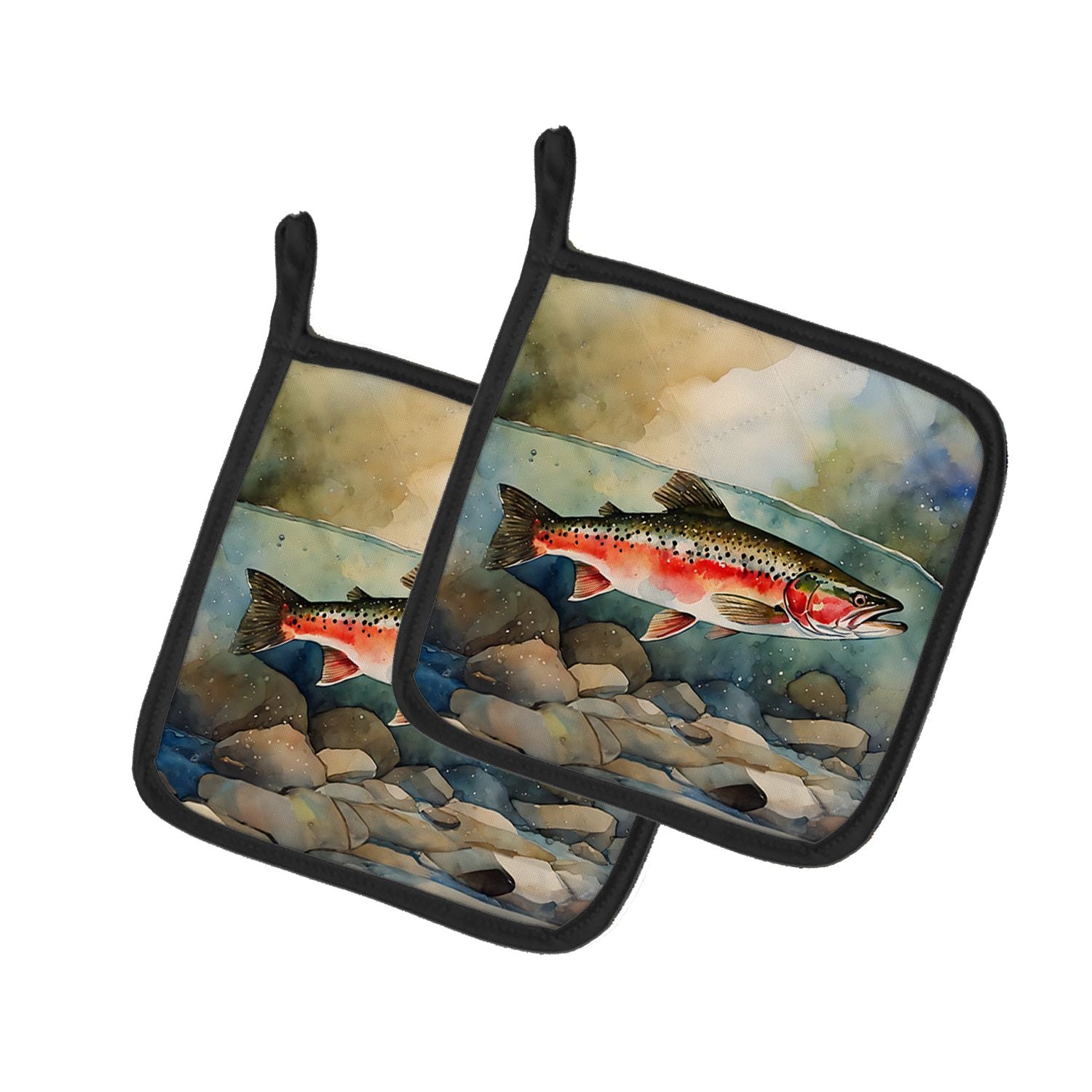 Trout Pair of Pot Holders Kitchen Heat Resistant Pot Holders Sets Oven Hot Pads for Cooking Baking BBQ, 7 1/2 x 7 1/2