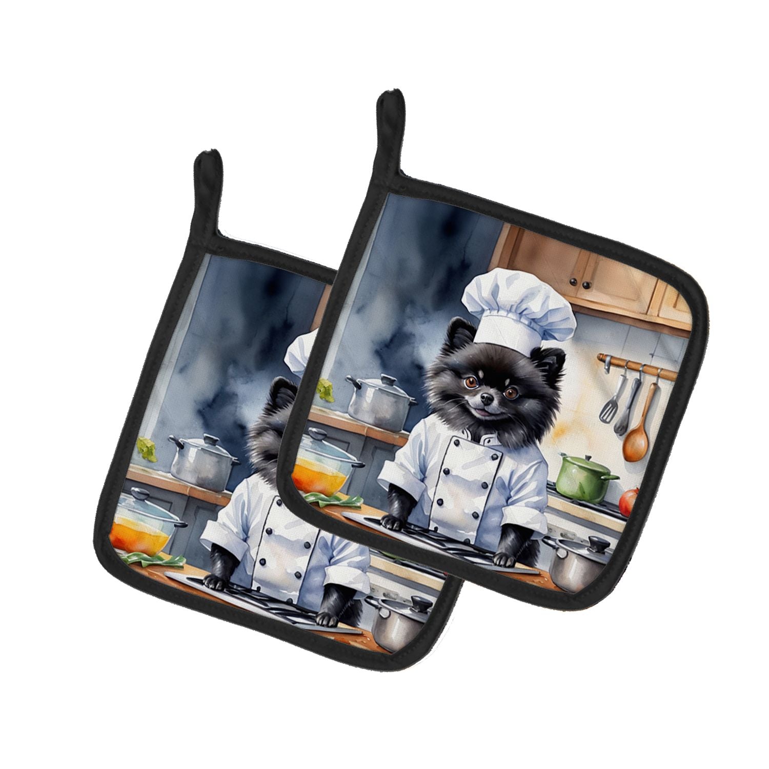 Pomeranian The Chef Pair of Pot Holders Kitchen Heat Resistant Pot Holders Sets Oven Hot Pads for Cooking Baking BBQ, 7 1/2 x 7 