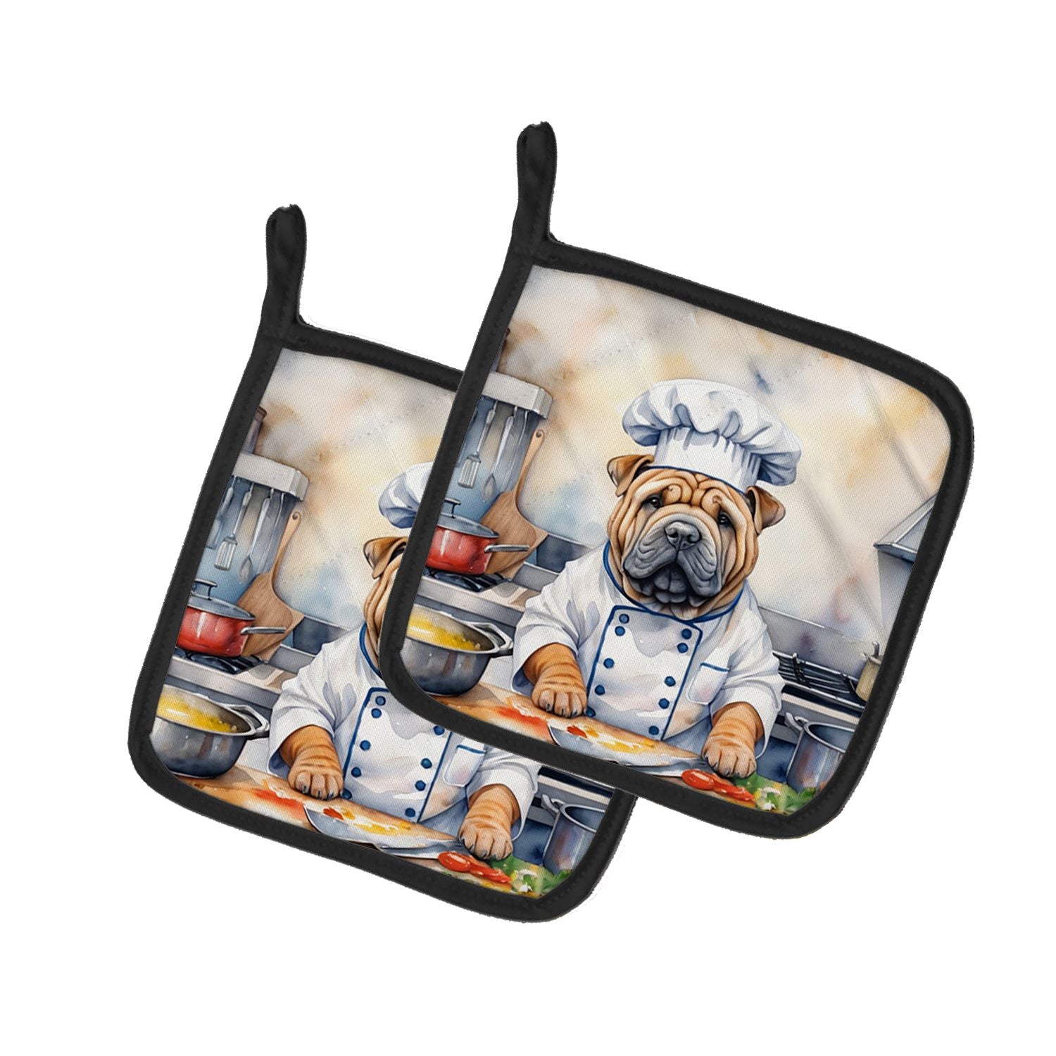 Shar Pei The Chef Pair of Pot Holders Kitchen Heat Resistant Pot Holders Sets Oven Hot Pads for Cooking Baking BBQ, 7 1/2 x 7 1/