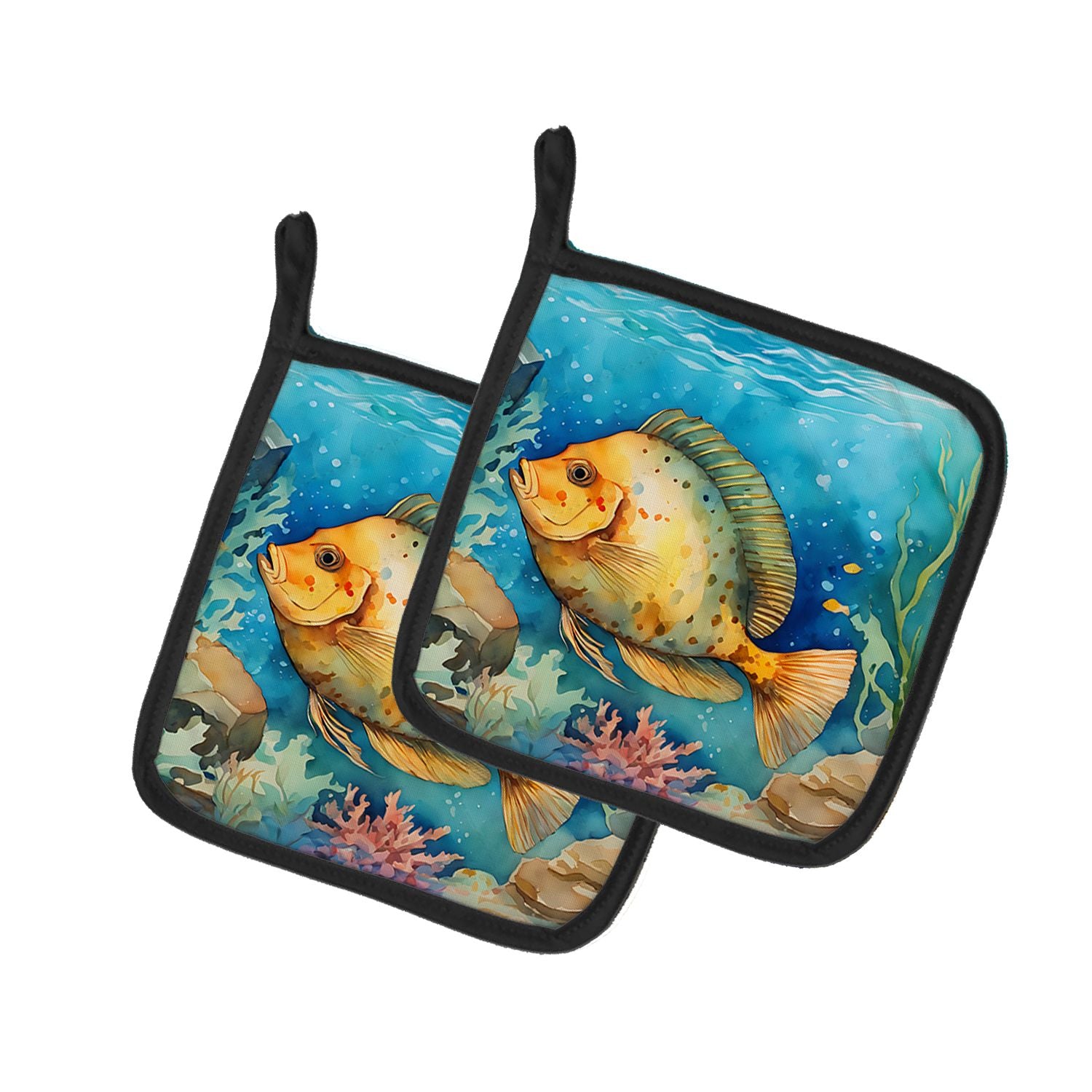 Flounder Pair of Pot Holders Kitchen Heat Resistant Pot Holders Sets Oven Hot Pads for Cooking Baking BBQ, 7 1/2 x 7 1/2