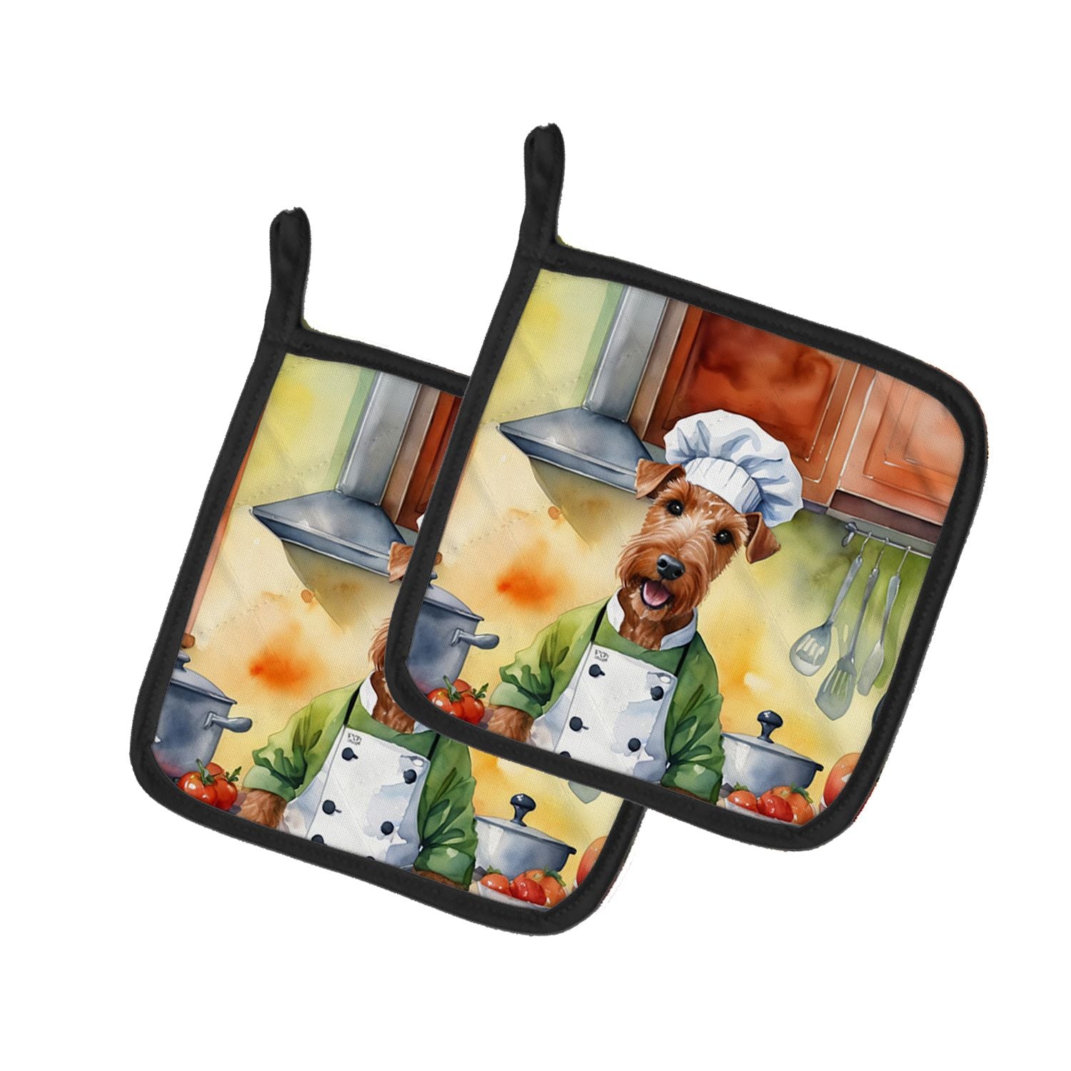 Irish Terrier The Chef Pair of Pot Holders Kitchen Heat Resistant Pot Holders Sets Oven Hot Pads for Cooking Baking BBQ, 7 1/2 x