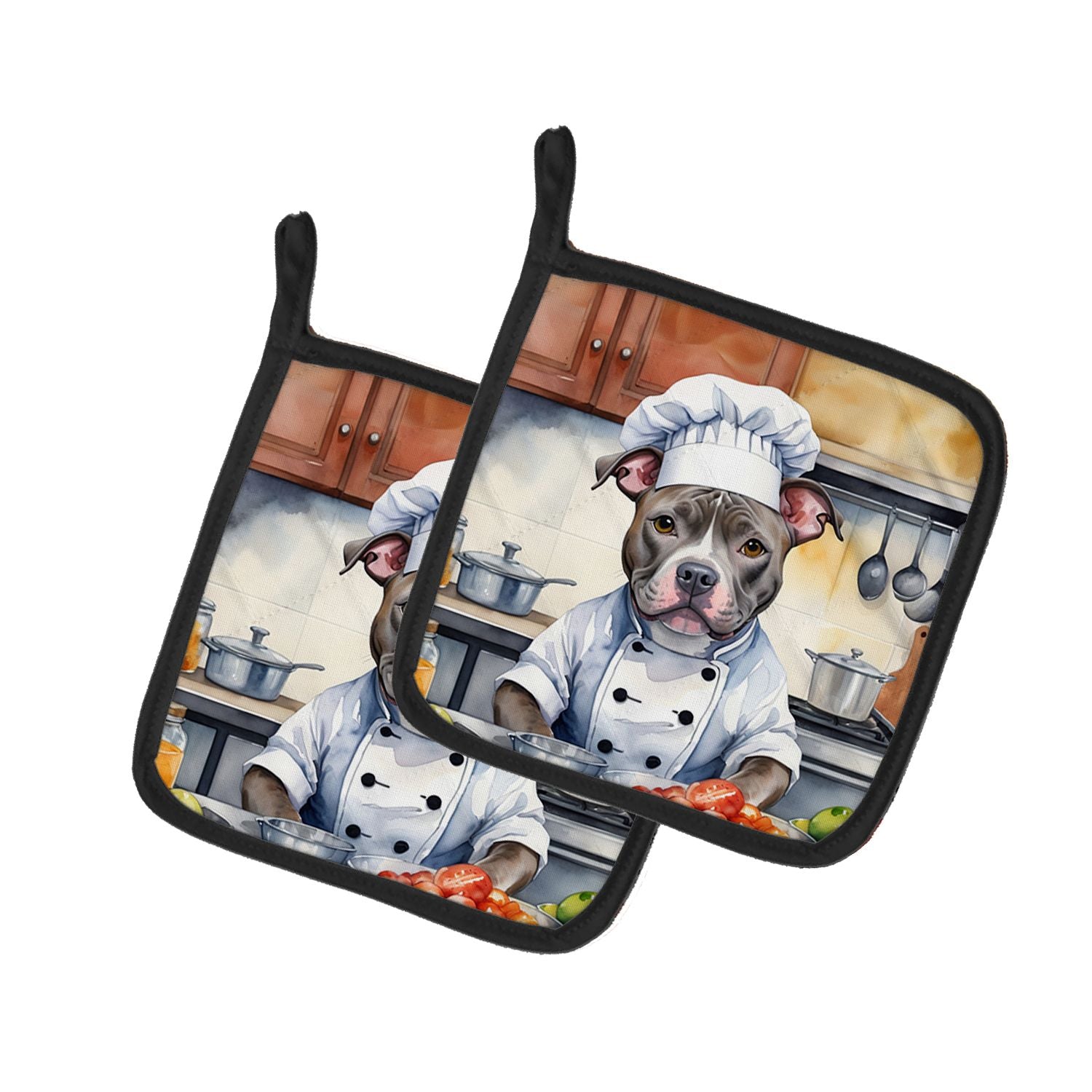 NEW Pit Bull Terrier The Chef Pair of Pot Holders Kitchen Heat Resistant Pot Holders Sets Oven Hot Pads for Cooking Baking BBQ, 