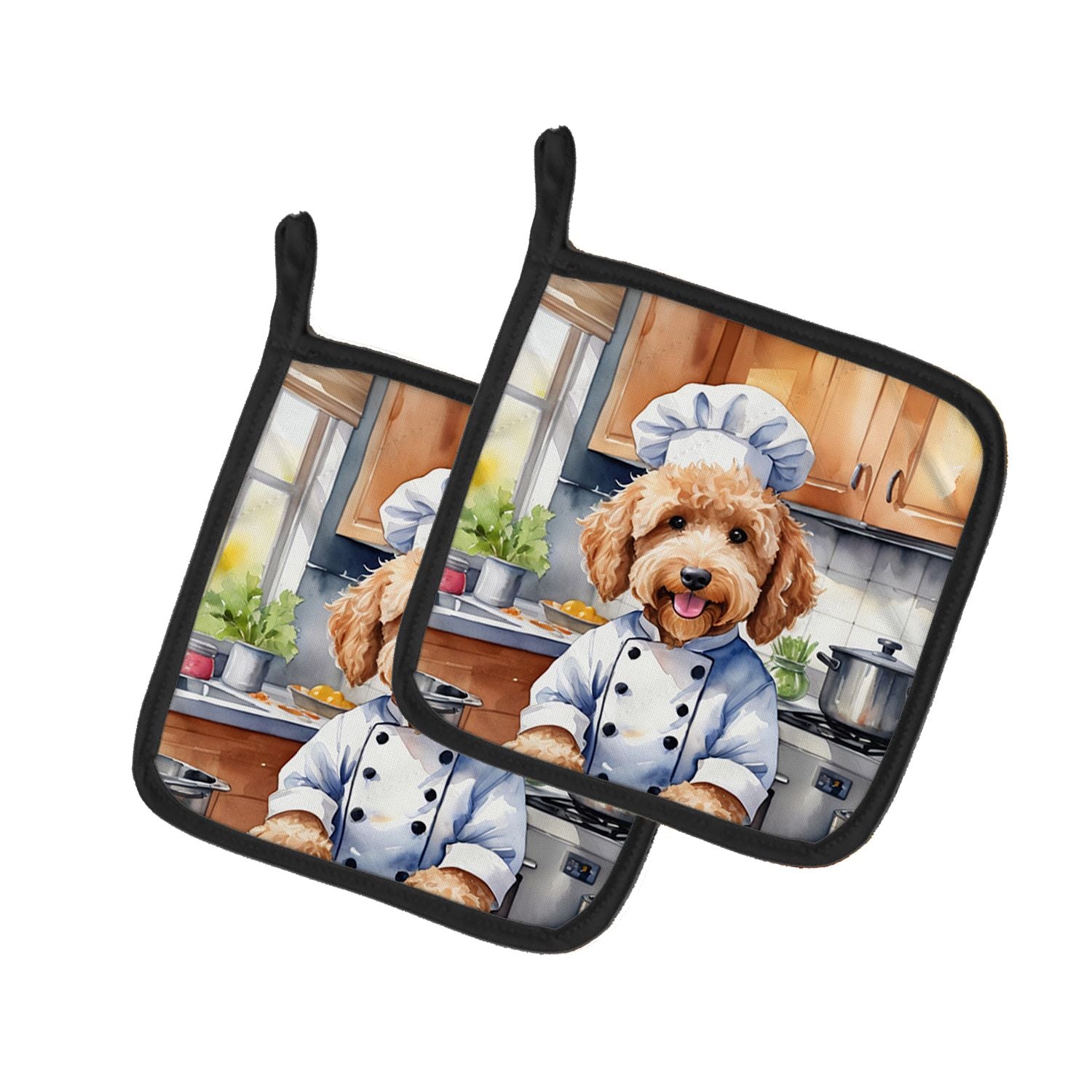 Goldendoodle The Chef Pair of Pot Holders Kitchen Heat Resistant Pot Holders Sets Oven Hot Pads for Cooking Baking BBQ, 7 1/2 x 