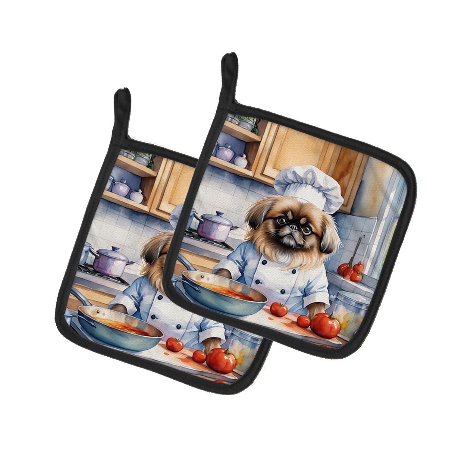 Pekingese The Chef Pair of Pot Holders Kitchen Heat Resistant Pot Holders Sets Oven Hot Pads for Cooking Baking BBQ, 7 1/2 x 7 1
