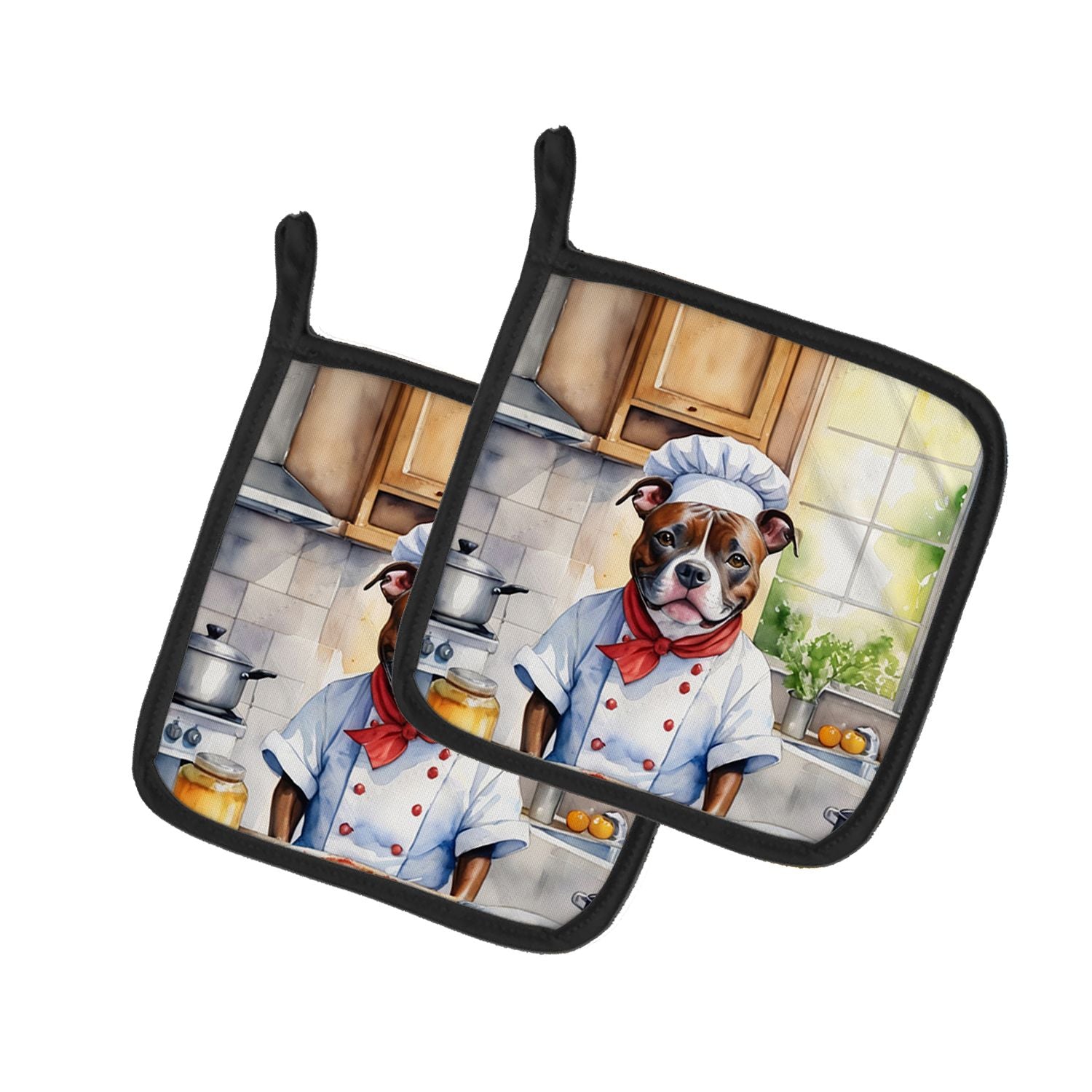 NEW Staffordshire Bull Terrier The Chef Pair of Pot Holders Kitchen Heat Resistant Pot Holders Sets Oven Hot Pads for Cooking Ba
