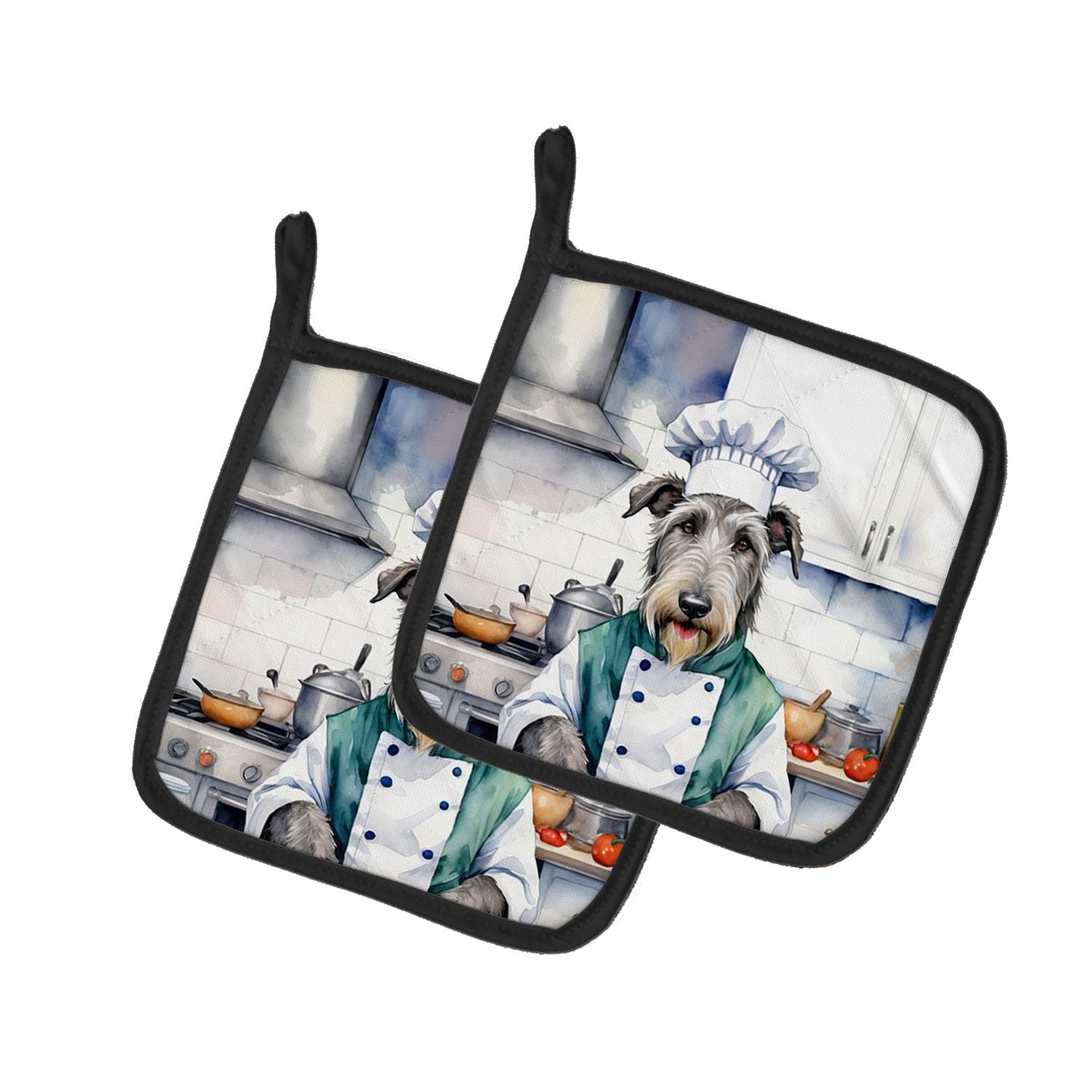 Irish Wolfhound The Chef Pair of Pot Holders Kitchen Heat Resistant Pot Holders Sets Oven Hot Pads for Cooking Baking BBQ, 7 1/2