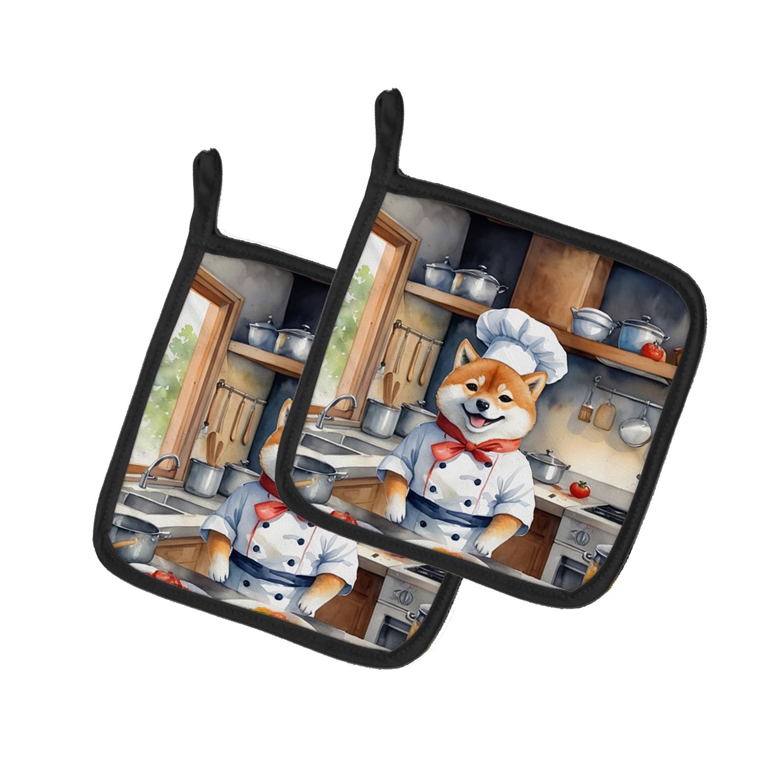 Shiba Inu The Chef Pair of Pot Holders Kitchen Heat Resistant Pot Holders Sets Oven Hot Pads for Cooking Baking BBQ, 7 1/2 x 7 1