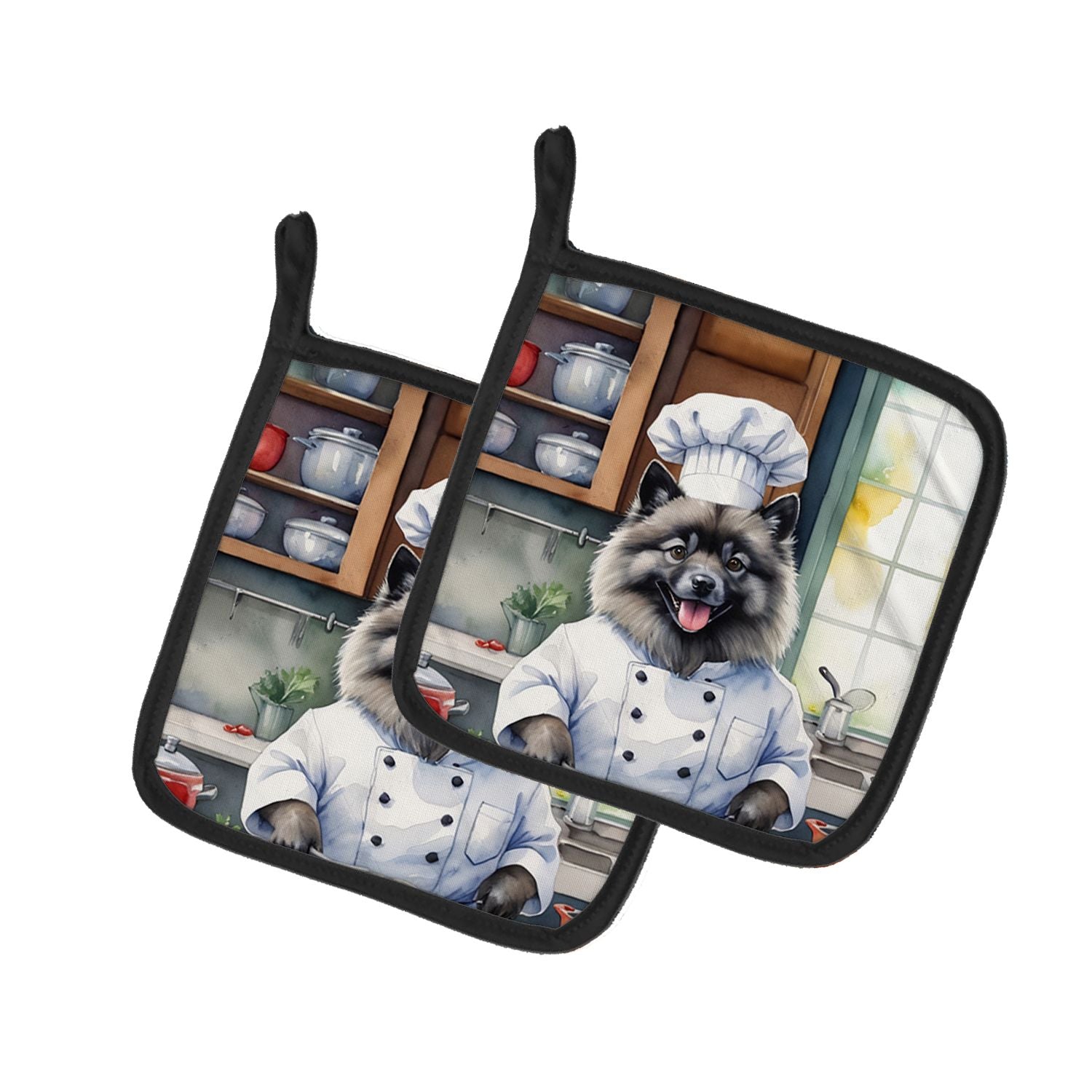 Keeshond The Chef Pair of Pot Holders Kitchen Heat Resistant Pot Holders Sets Oven Hot Pads for Cooking Baking BBQ, 7 1/2 x 7 1/