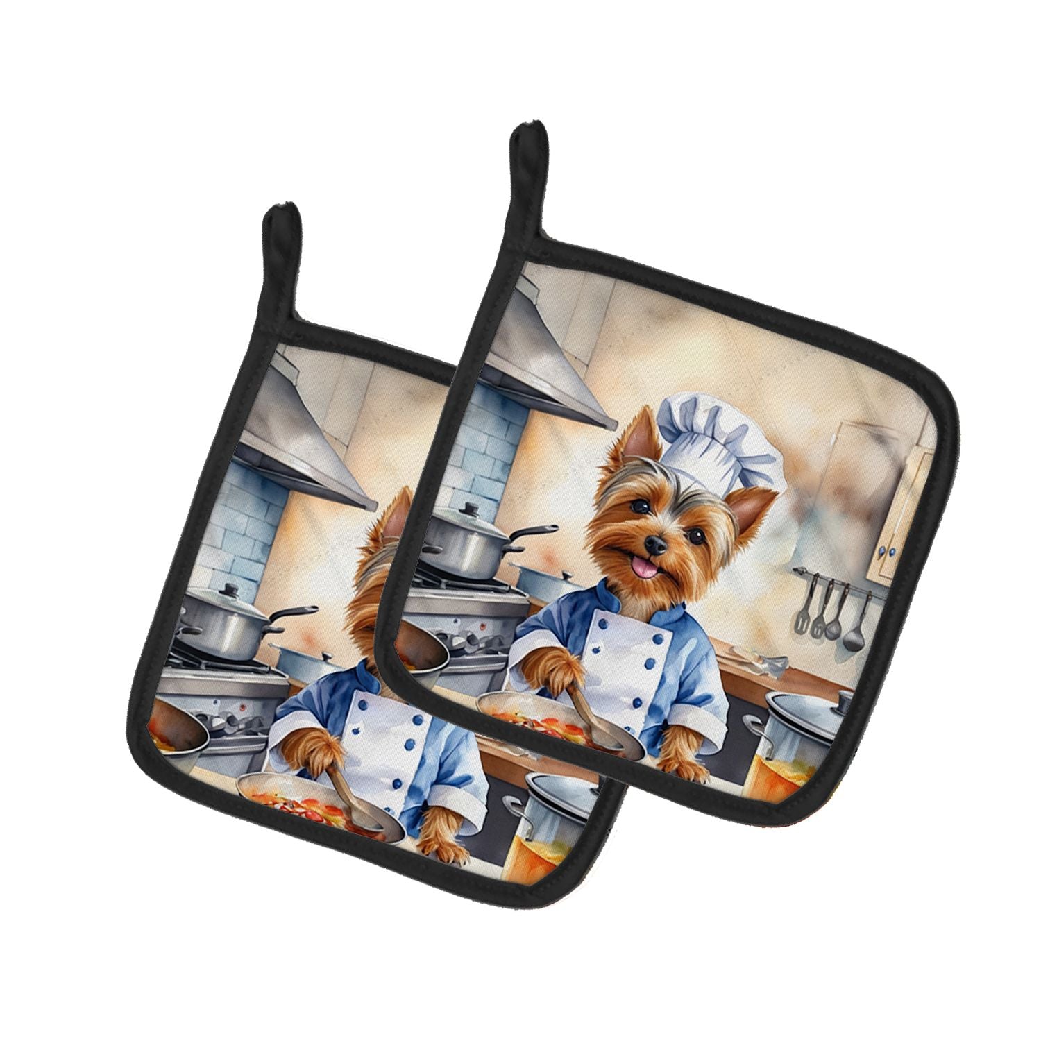 Silky Terrier The Chef Pair of Pot Holders Kitchen Heat Resistant Pot Holders Sets Oven Hot Pads for Cooking Baking BBQ, 7 1/2 x
