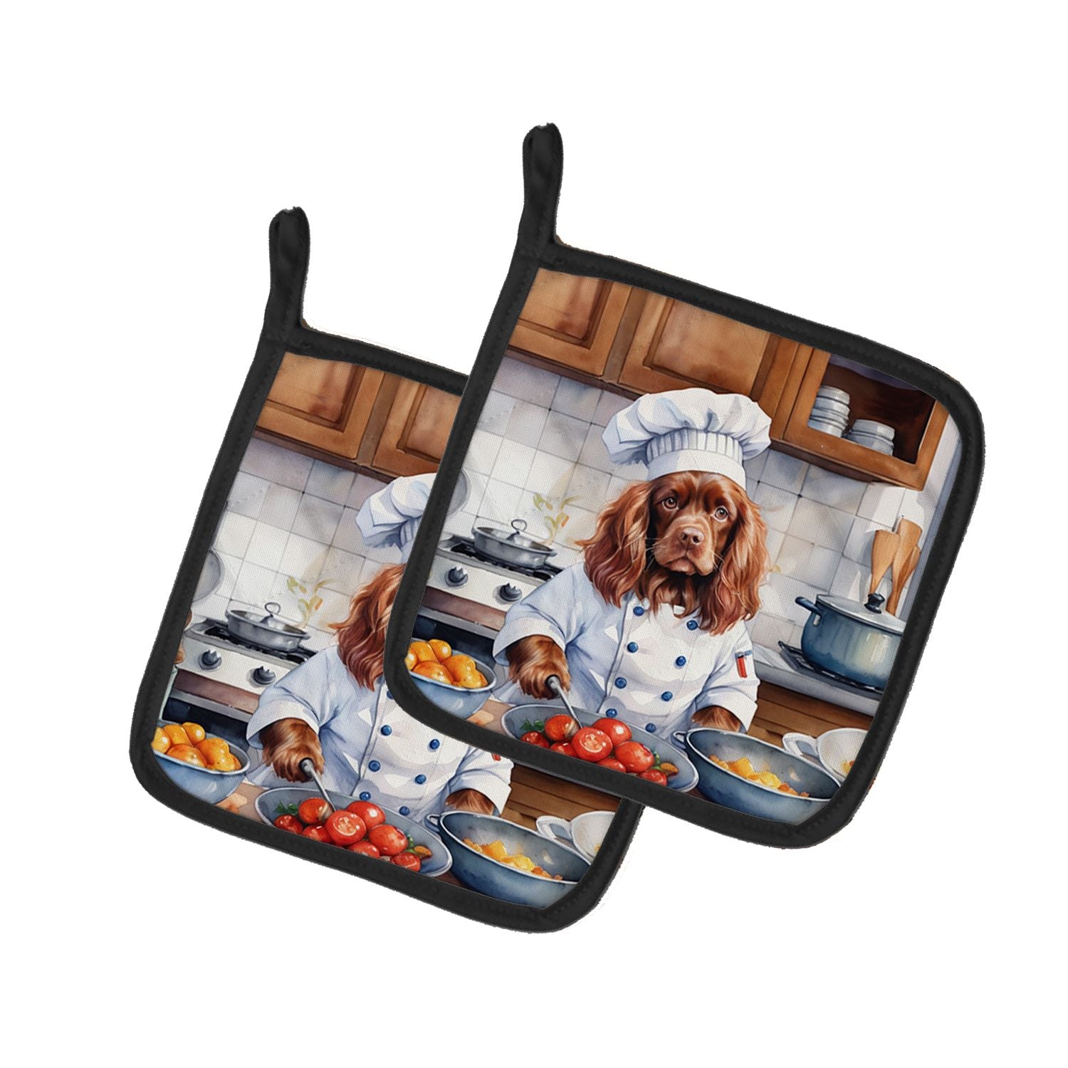 Sussex Spaniel The Chef Pair of Pot Holders Kitchen Heat Resistant Pot Holders Sets Oven Hot Pads for Cooking Baking BBQ, 7 1/2 
