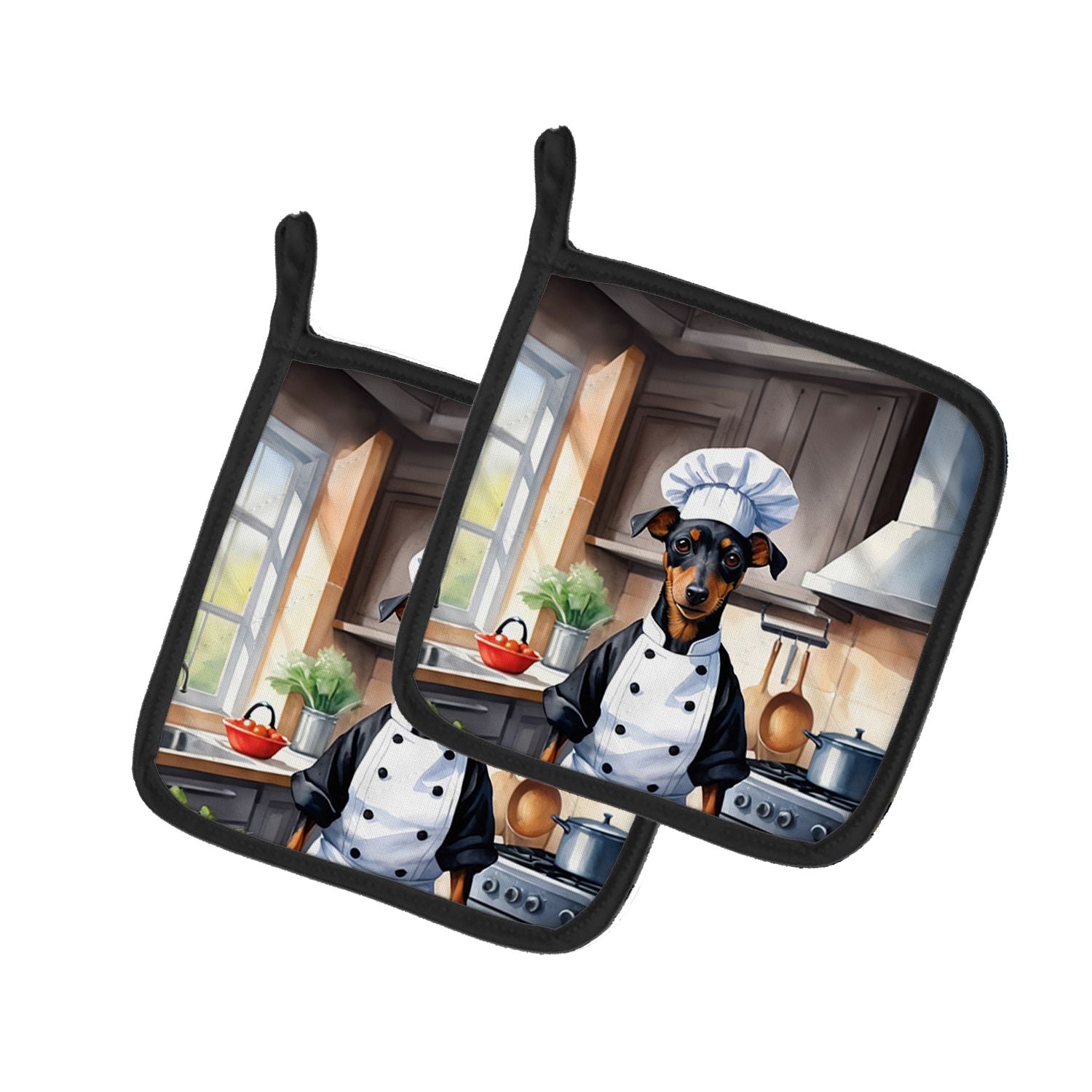 Manchester Terrier The Chef Pair of Pot Holders Kitchen Heat Resistant Pot Holders Sets Oven Hot Pads for Cooking Baking BBQ, 7 
