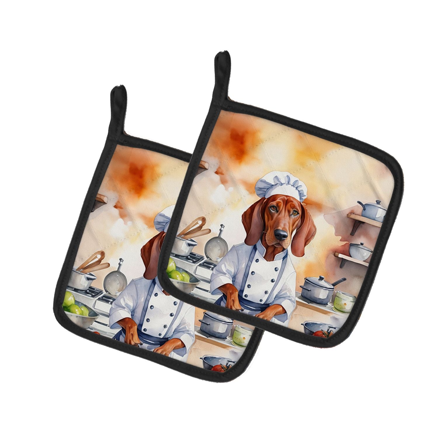 Redbone Coonhound The Chef Pair of Pot Holders Kitchen Heat Resistant Pot Holders Sets Oven Hot Pads for Cooking Baking BBQ, 7 1