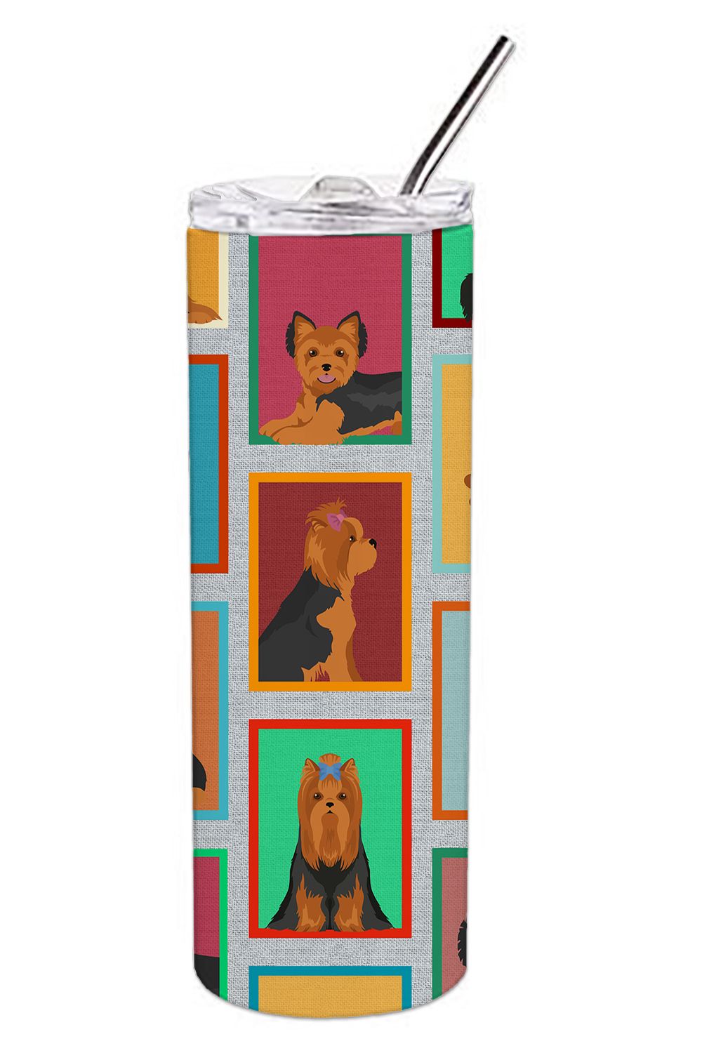 Lots of Black and Tan Yorkie Stainless Steel Skinny Tumbler Vacuum Double Walled Reusable Insulated Tumbler Travel Cup for Coffe