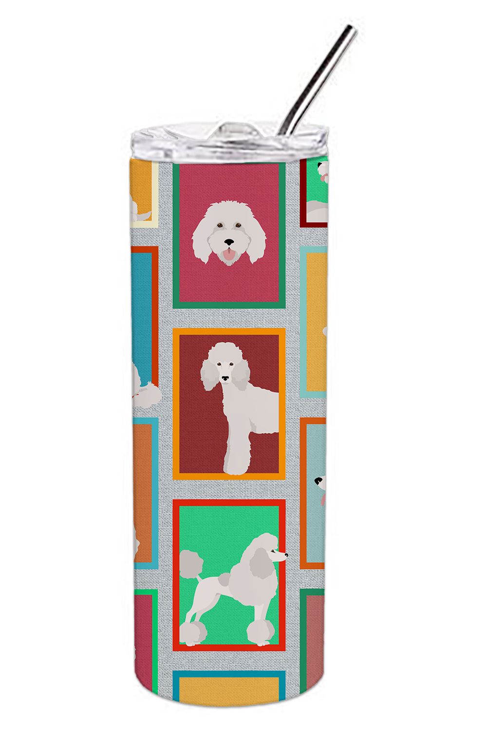Lots of White Standard Poodle Stainless Steel Skinny Tumbler Vacuum Double Walled Reusable Insulated Tumbler Travel Cup for Coff