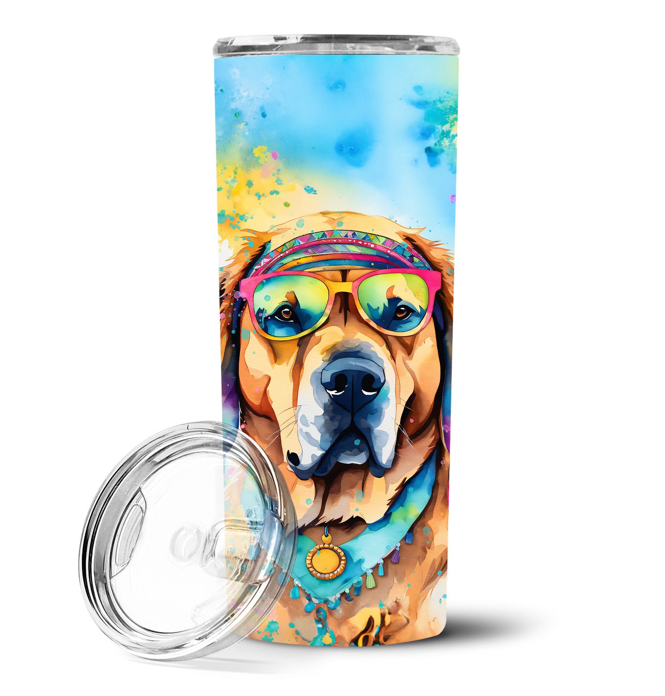 Mastiff Hippie Dawg Stainless Steel Skinny Tumbler Vacuum Double Walled Reusable Insulated Tumbler Travel Cup for Coffee Cocktai