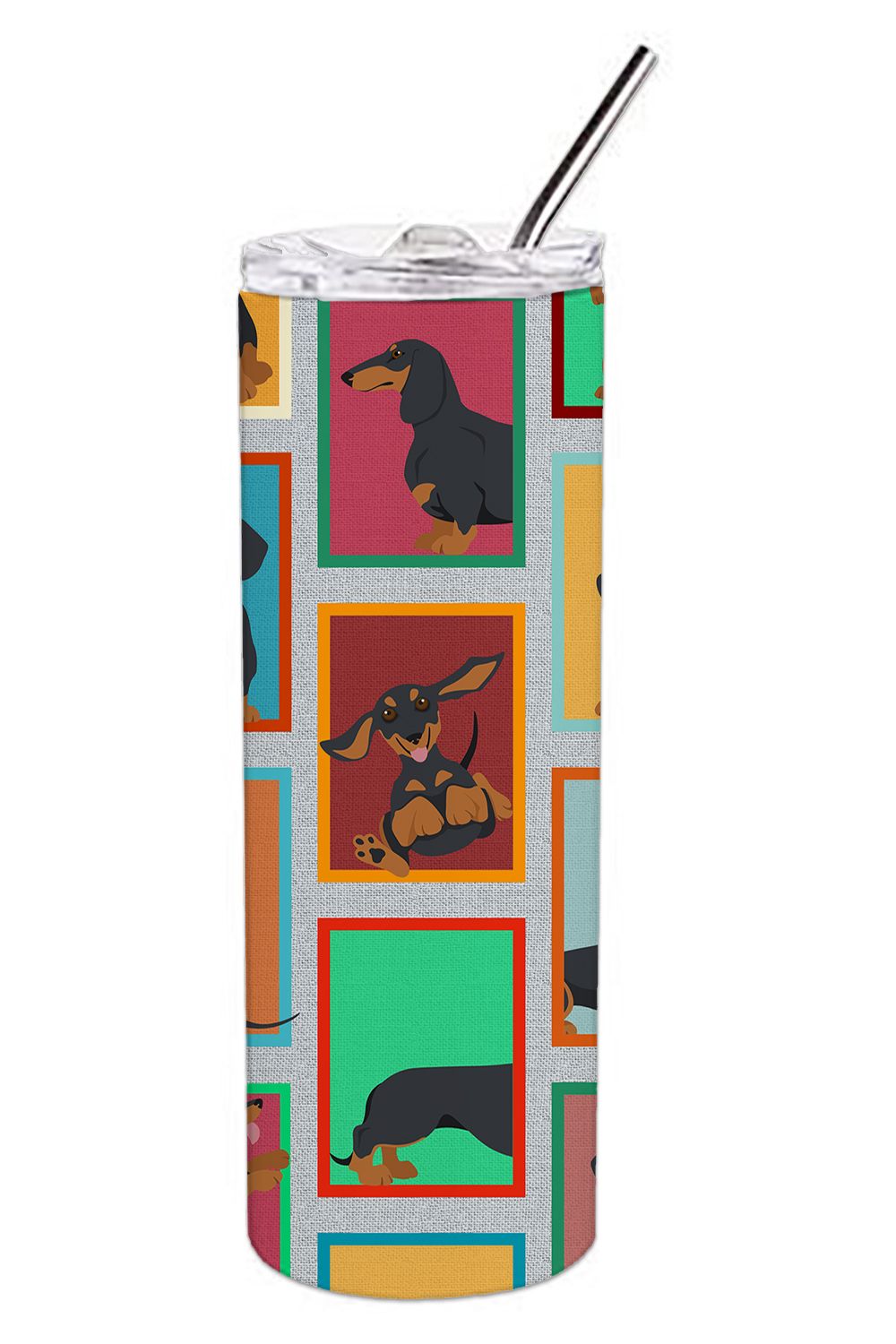 Lots of Black and Tan Dachshund Stainless Steel Skinny Tumbler Vacuum Double Walled Reusable Insulated Tumbler Travel Cup for Co