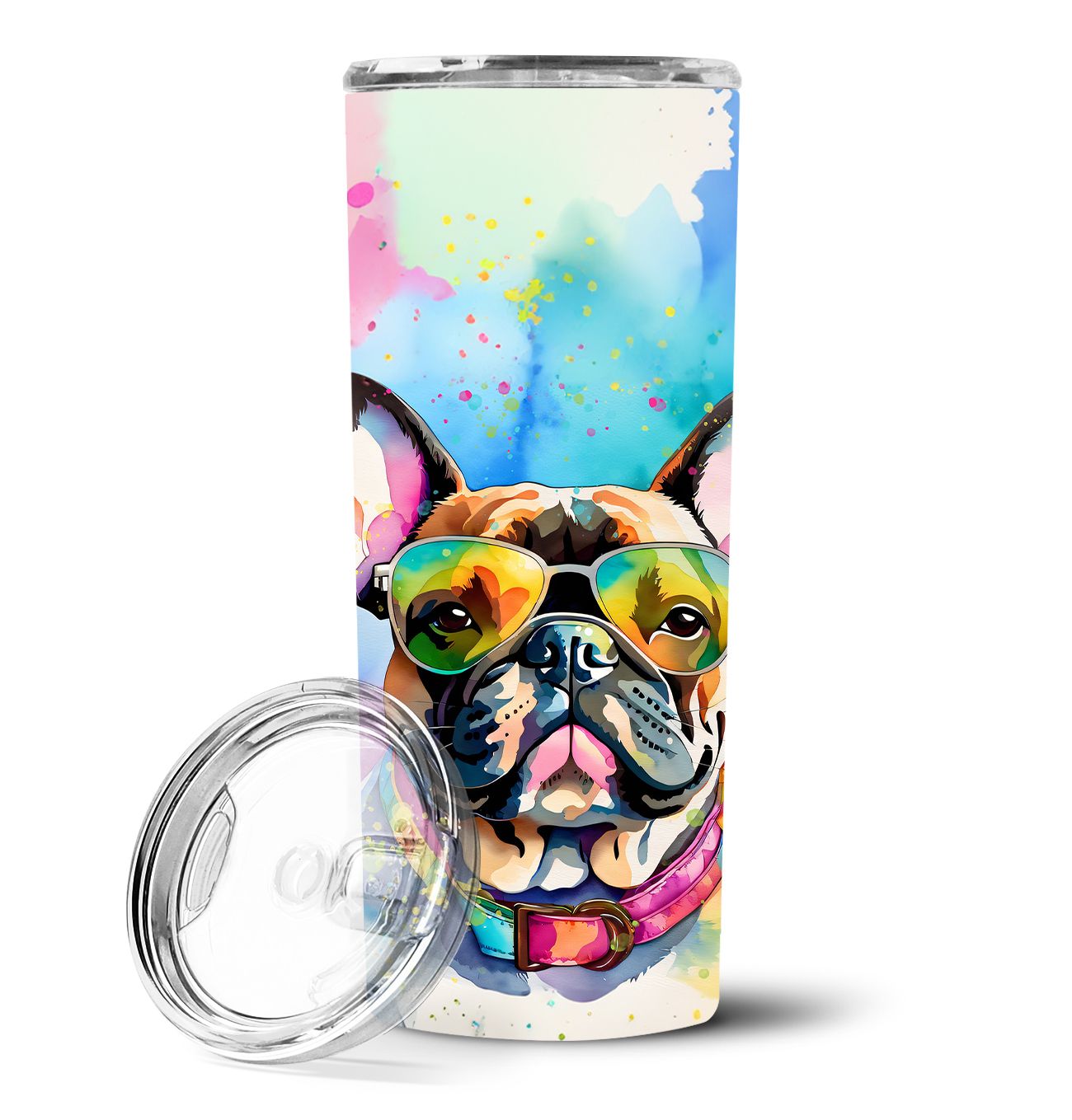 French Bulldog Hippie Dawg Stainless Steel Skinny Tumbler Vacuum Double Walled Reusable Insulated Tumbler Travel Cup for Coffee 