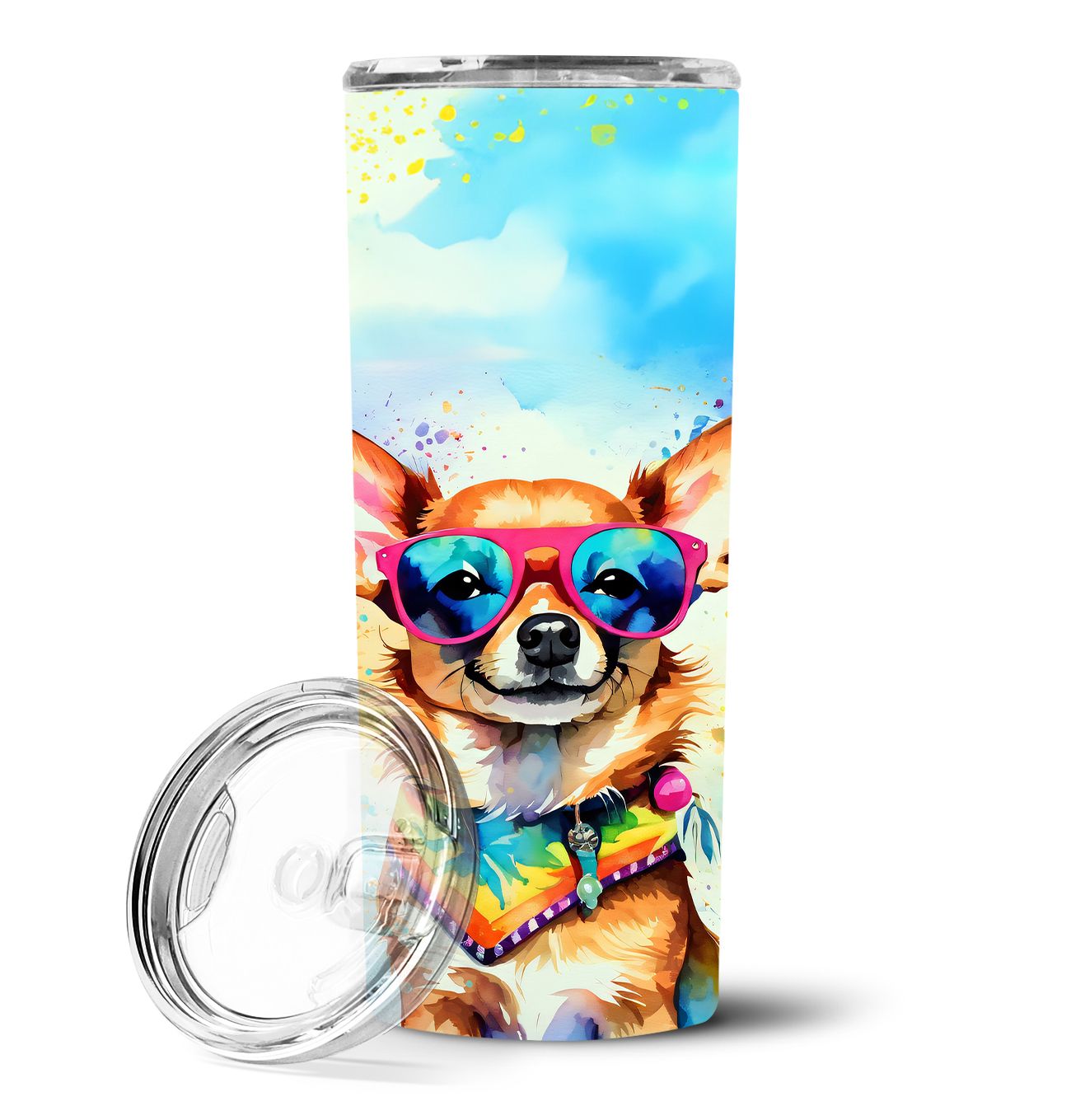 Chihuahua Hippie Dawg Stainless Steel Skinny Tumbler Vacuum Double Walled Reusable Insulated Tumbler Travel Cup for Coffee Cockt