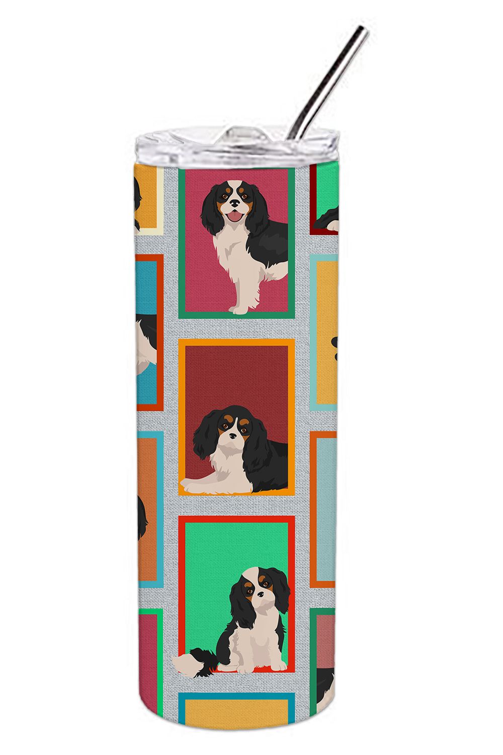 Lots of Tricolor Cavalier Spaniel Stainless Steel Skinny Tumbler Vacuum Double Walled Reusable Insulated Tumbler Travel Cup for 