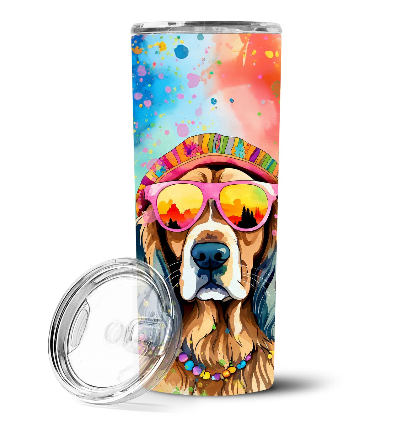 Cocker Spaniel Hippie Dawg Stainless Steel Skinny Tumbler Vacuum Double Walled Reusable Insulated Tumbler Travel Cup for Coffee 