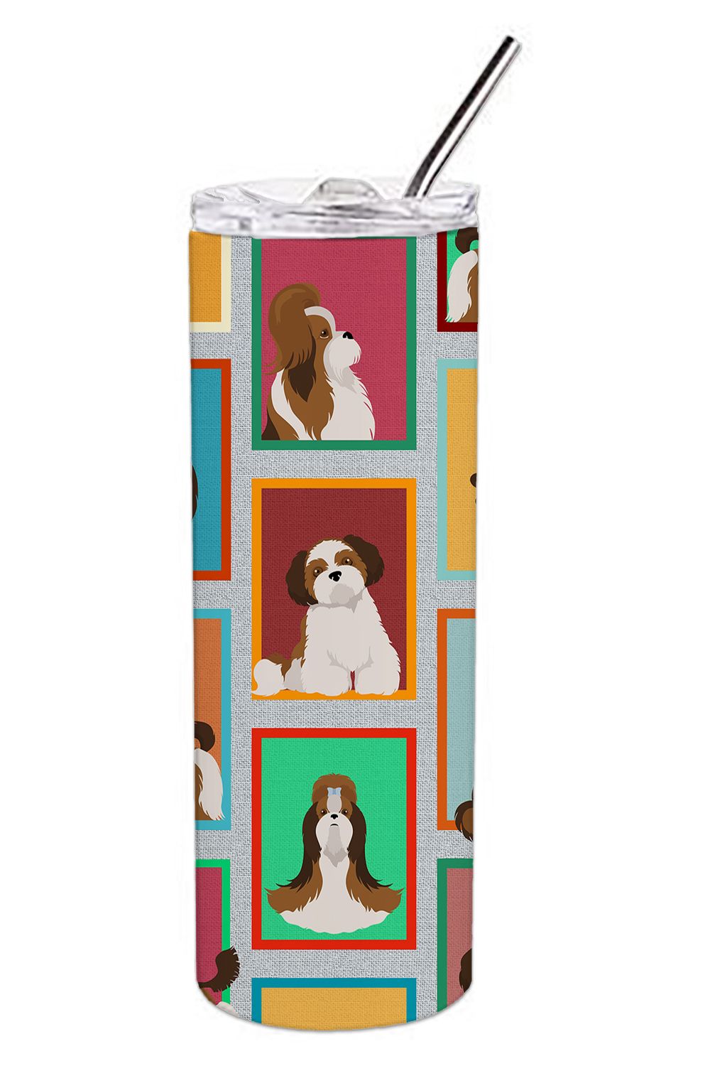 Lots of Shih Tzu Stainless Steel Skinny Tumbler Vacuum Double Walled Reusable Insulated Tumbler Travel Cup for Coffee Cocktails 