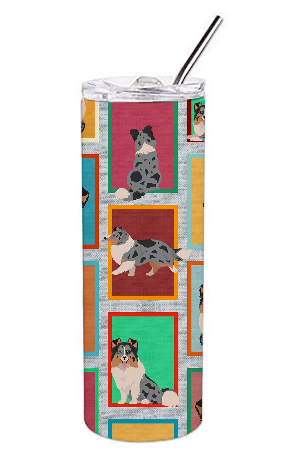 Lots of Blue Merle Sheltie Stainless Steel Skinny Tumbler Vacuum Double Walled Reusable Insulated Tumbler Travel Cup for Coffee 