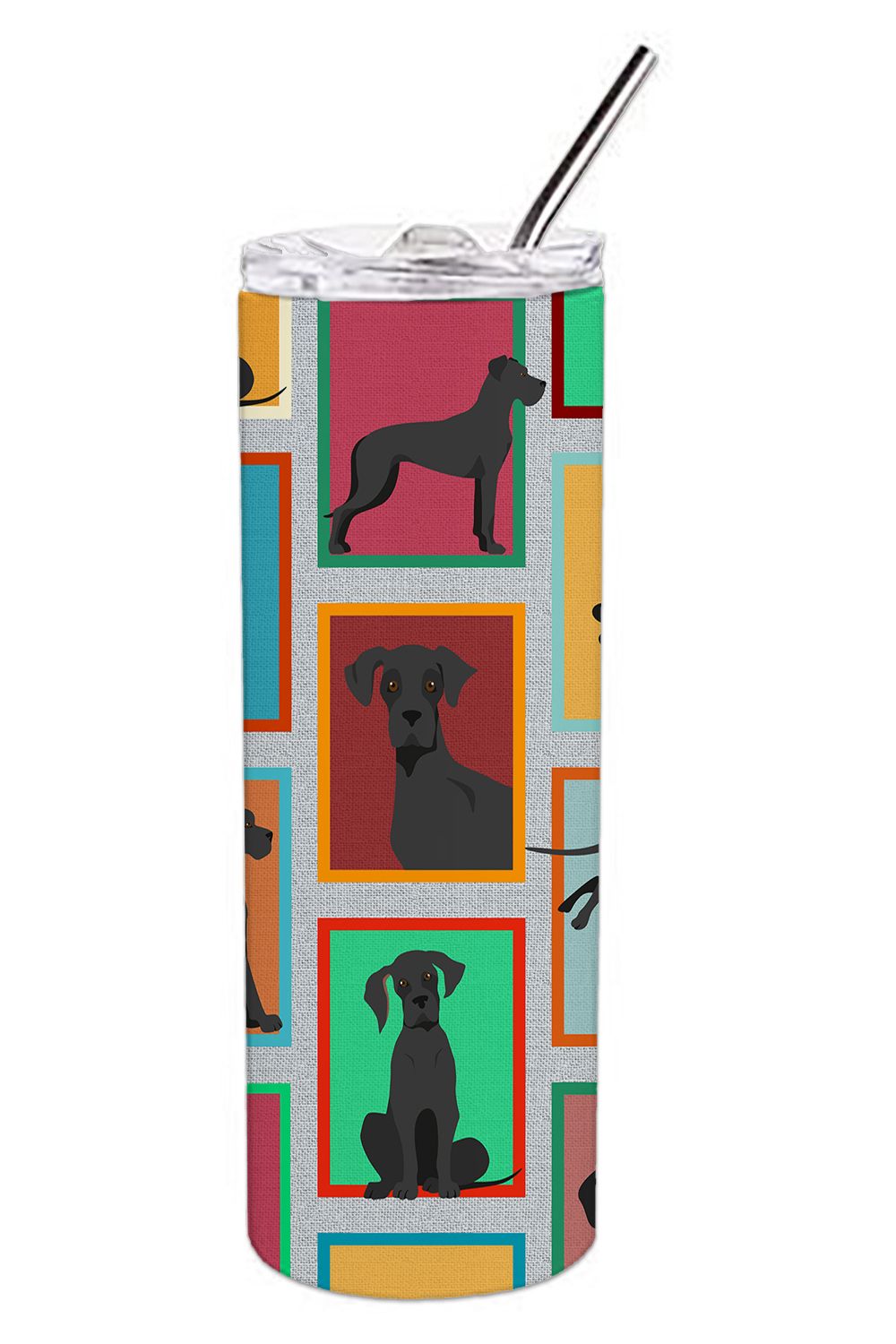 Lots of Black Great Dane Stainless Steel Skinny Tumbler Vacuum Double Walled Reusable Insulated Tumbler Travel Cup for Coffee Co