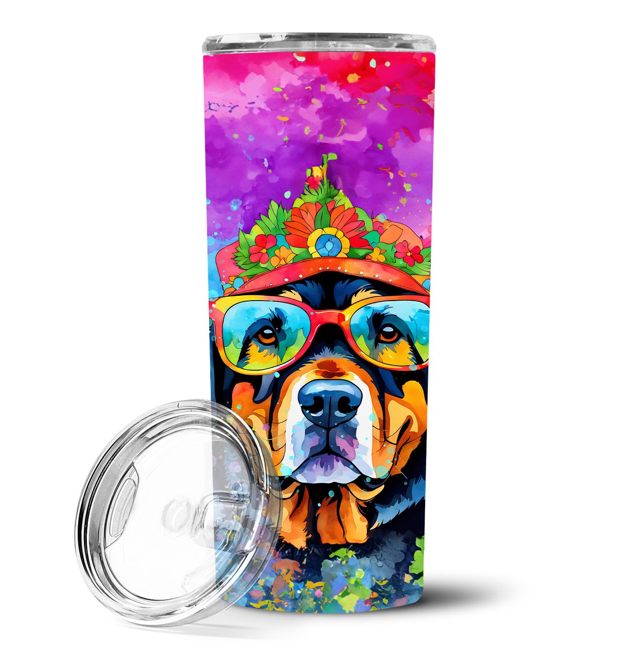 Rottweiler Hippie Dawg Stainless Steel Skinny Tumbler Vacuum Double Walled Reusable Insulated Tumbler Travel Cup for Coffee Cock
