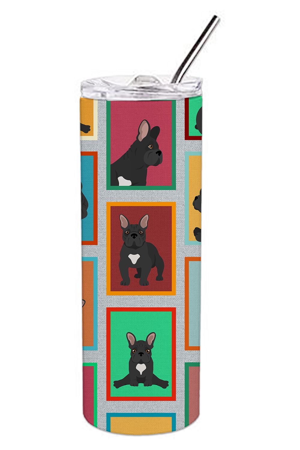 Lots of Black French Bulldog Stainless Steel Skinny Tumbler Vacuum Double Walled Reusable Insulated Tumbler Travel Cup for Coffe
