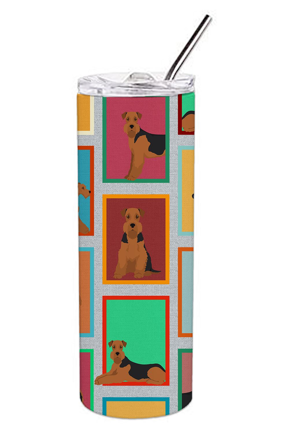 Lots of Airedale Terrier Stainless Steel Skinny Tumbler Vacuum Double Walled Reusable Insulated Tumbler Travel Cup for Coffee Co