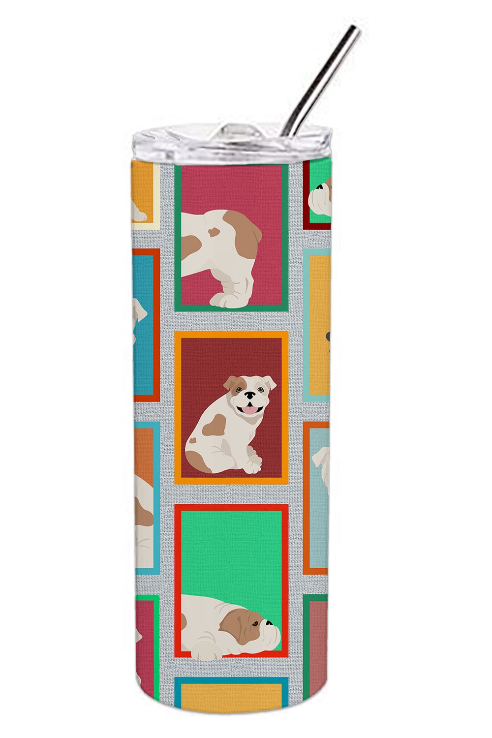 Lots of Piebald English Bulldog Stainless Steel Skinny Tumbler Vacuum Double Walled Reusable Insulated Tumbler Travel Cup for Co